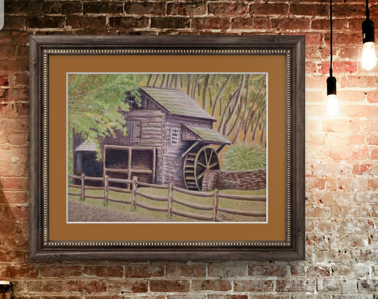 Rustic Fall Retreat: Barn and Water Wheel Original Artwork (available) 