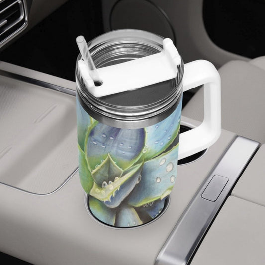 Stainless Steel Tumbler Cup - 40oz Desert Jewel - Blue Agave Plant Travel Mug, Floral Artwork by Cathy Dement