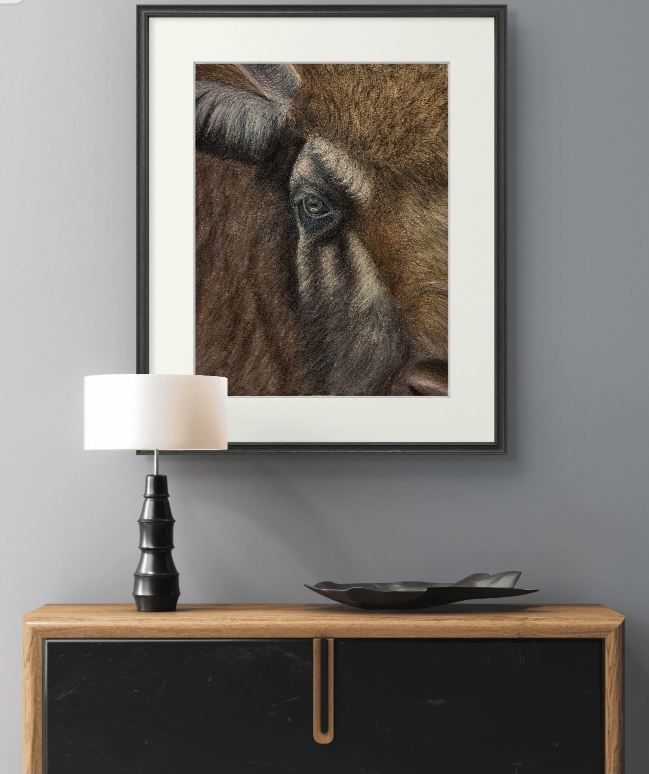 Strength in Serenity: Bison Portrait Pastel Painting Artwork Giclée Print