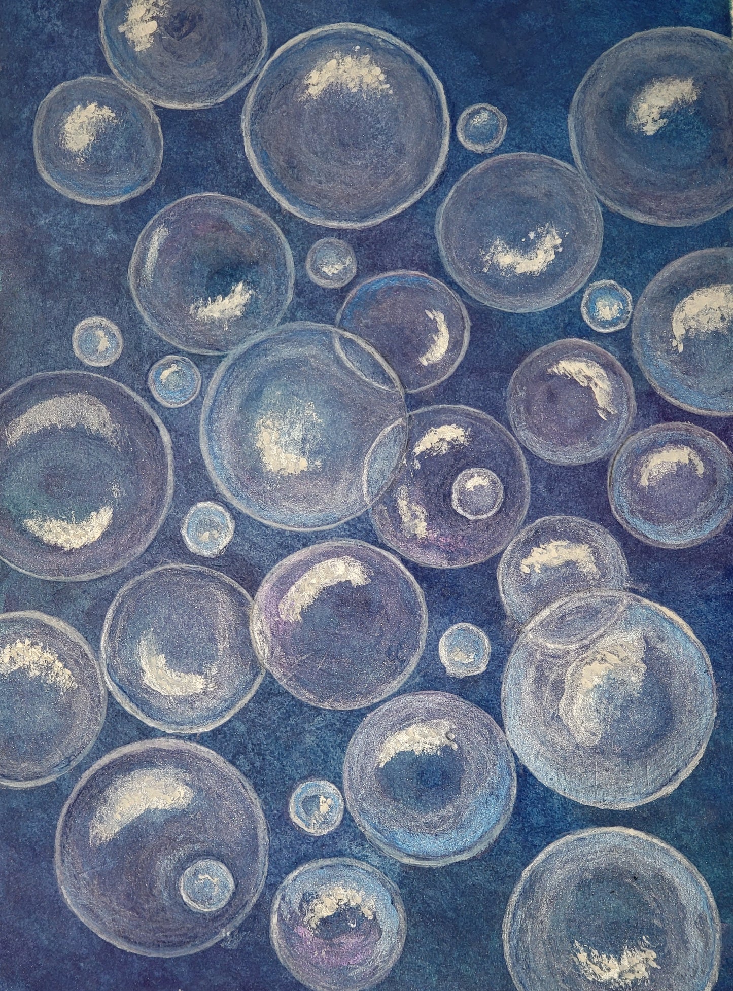 Original Artwork (available)Tranquil Reflections: Blue and White Reflective Bubbles