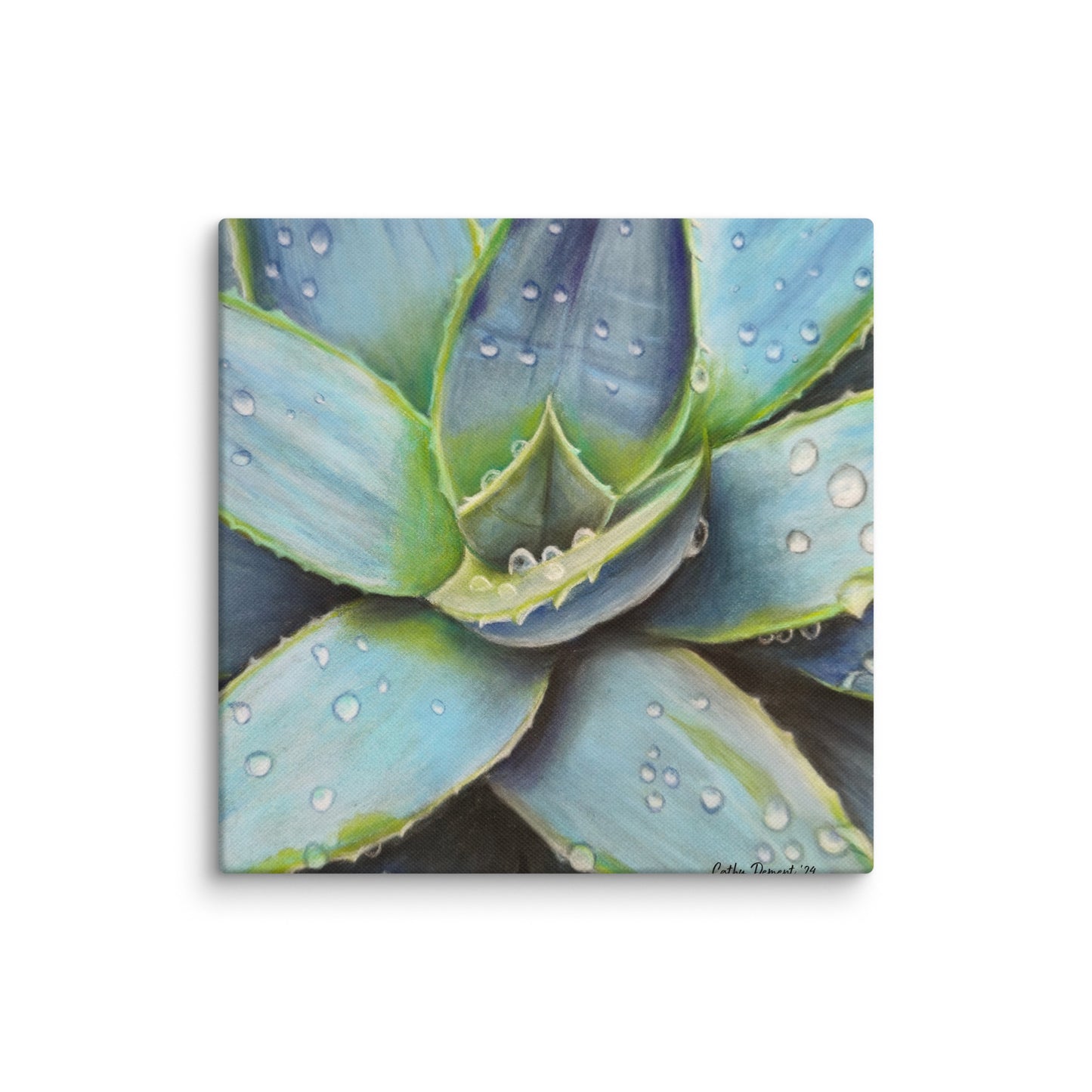 Canvas Print - Desert Jewel - Vibrant Agave Plant with Dew Drops, Wall Art by Cathy Dement