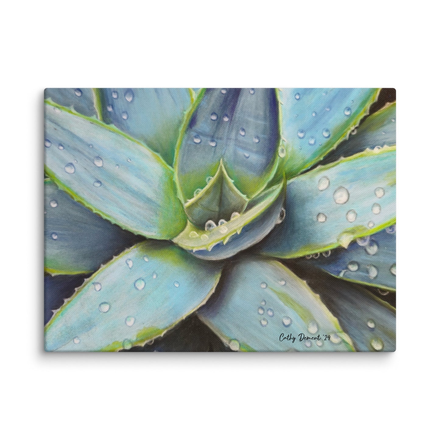 Canvas Print - Desert Jewel - Vibrant Agave Plant with Dew Drops, Wall Art by Cathy Dement