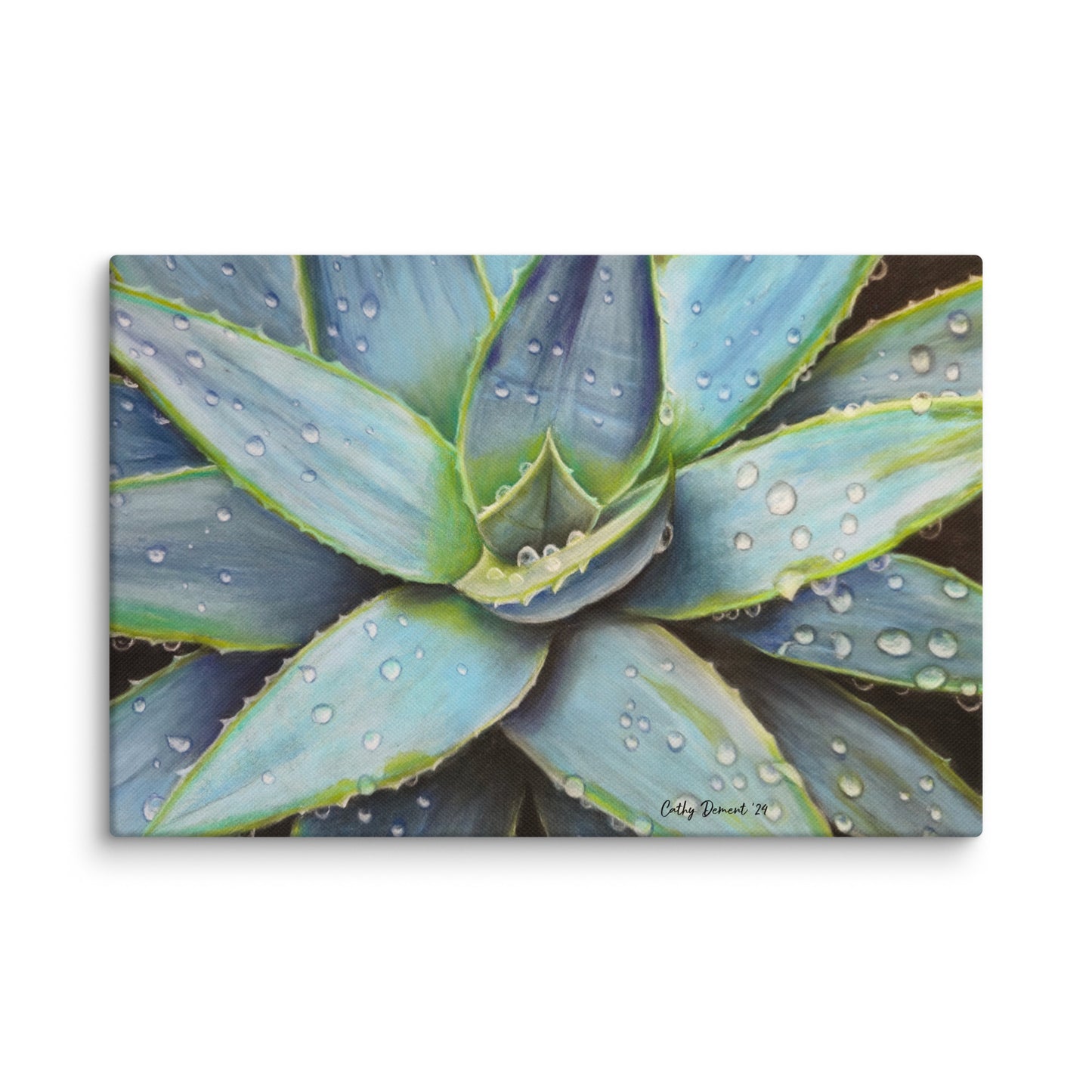 Canvas Print - Desert Jewel - Vibrant Agave Plant with Dew Drops, Wall Art by Cathy Dement