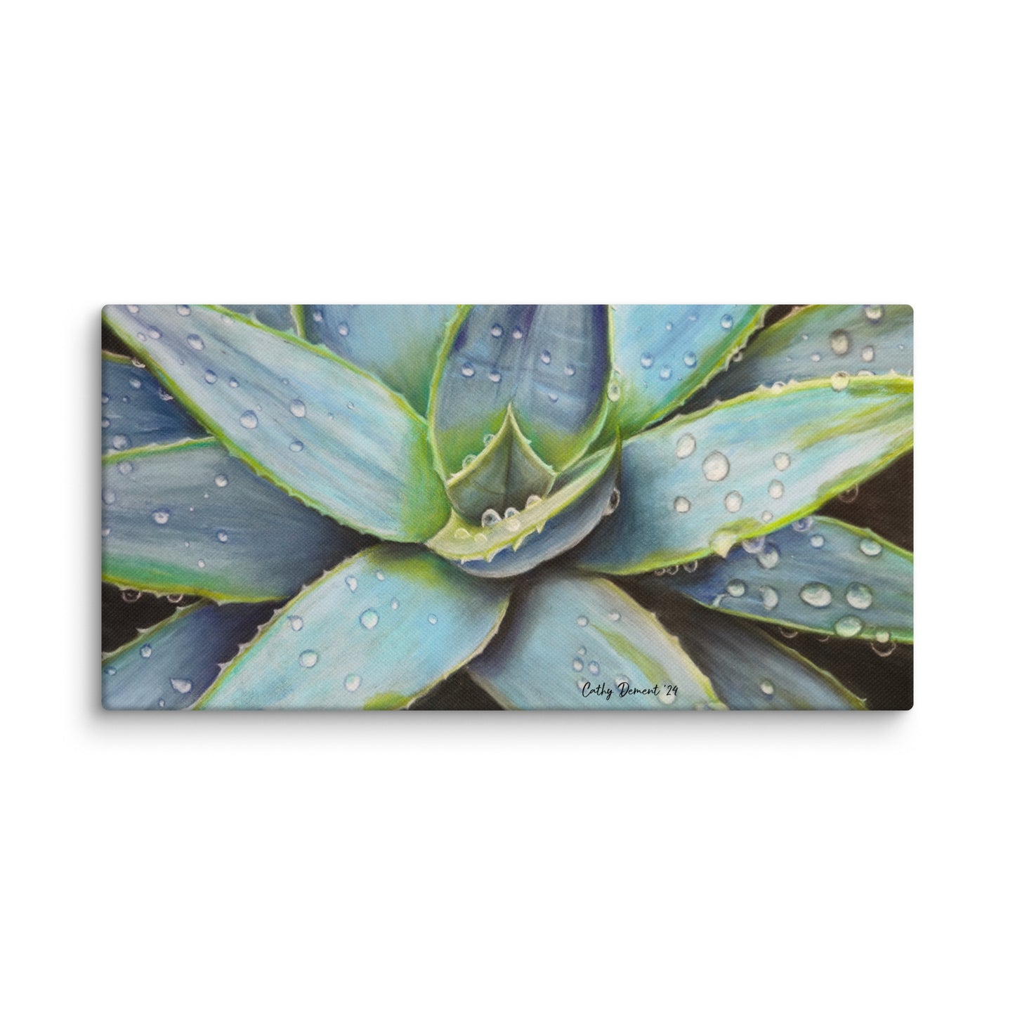 Canvas Print - Desert Jewel - Vibrant Agave Plant with Dew Drops, Wall Art by Cathy Dement