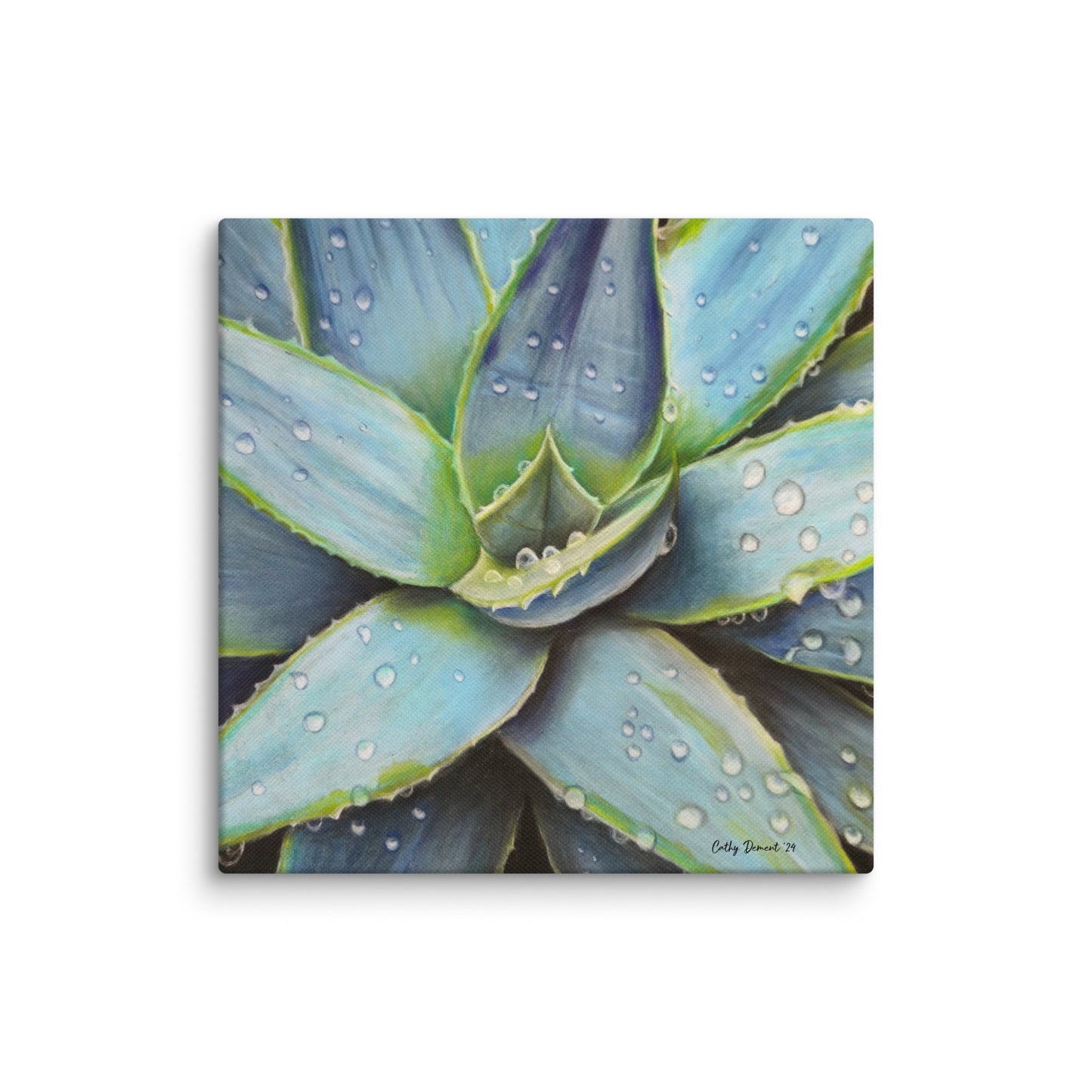 Canvas Print - Desert Jewel - Vibrant Agave Plant with Dew Drops, Wall Art by Cathy Dement