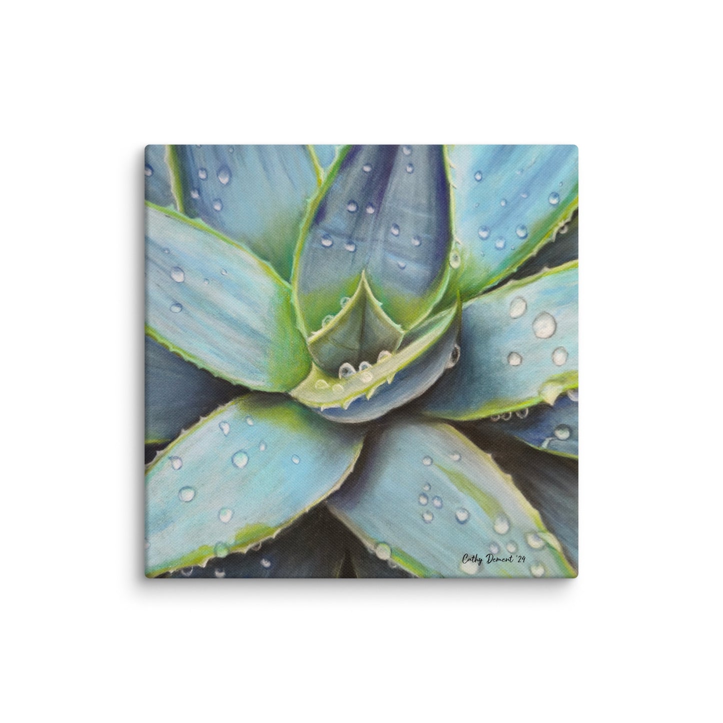 Canvas Print - Desert Jewel - Vibrant Agave Plant with Dew Drops, Wall Art by Cathy Dement