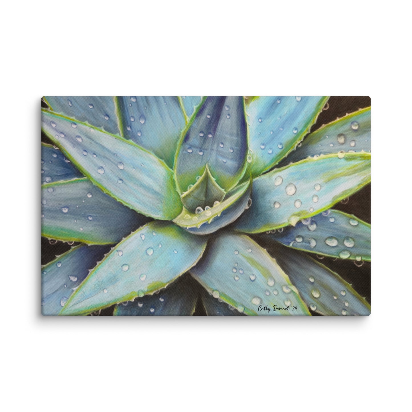 Canvas Print - Desert Jewel - Vibrant Agave Plant with Dew Drops, Wall Art by Cathy Dement