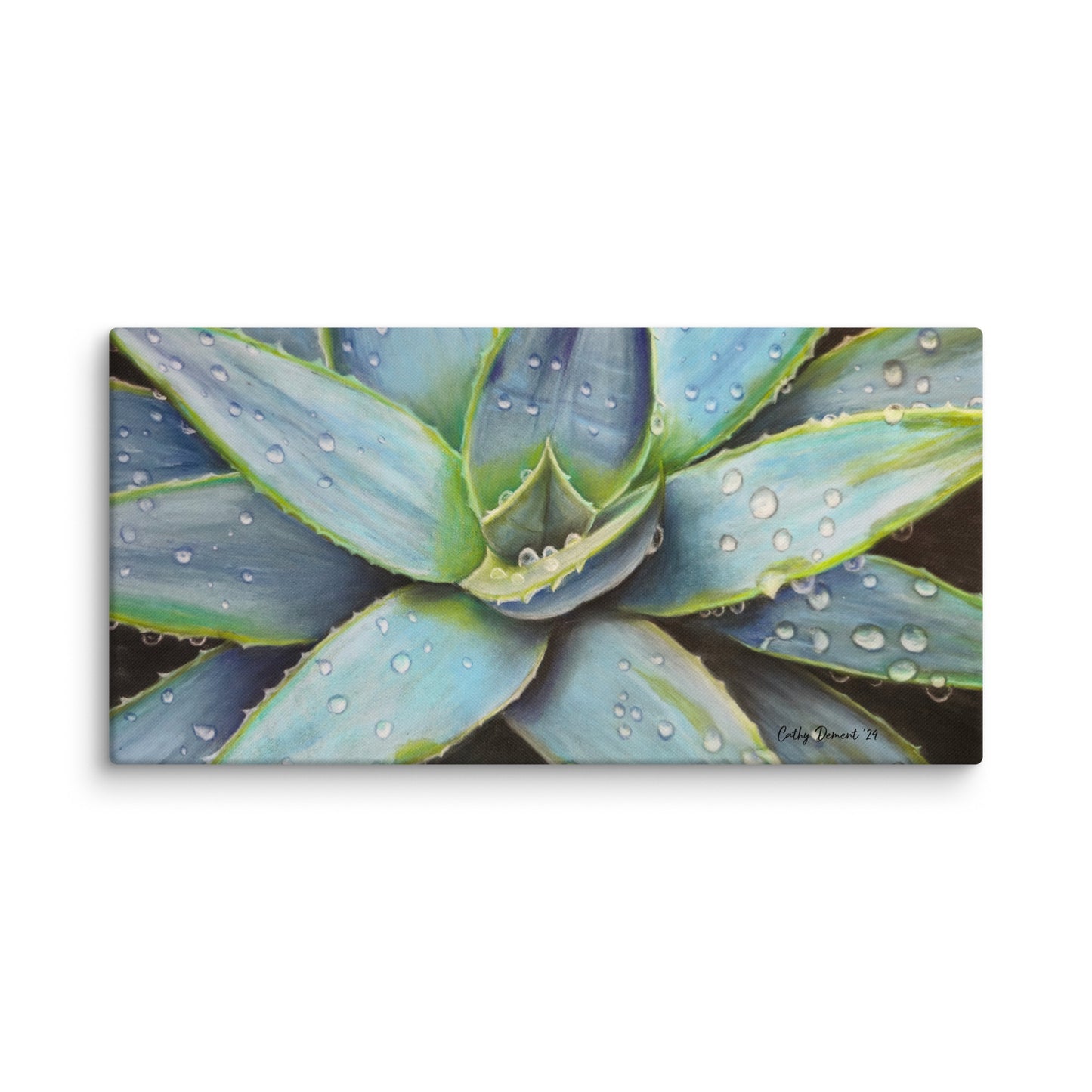 Canvas Print - Desert Jewel - Vibrant Agave Plant with Dew Drops, Wall Art by Cathy Dement