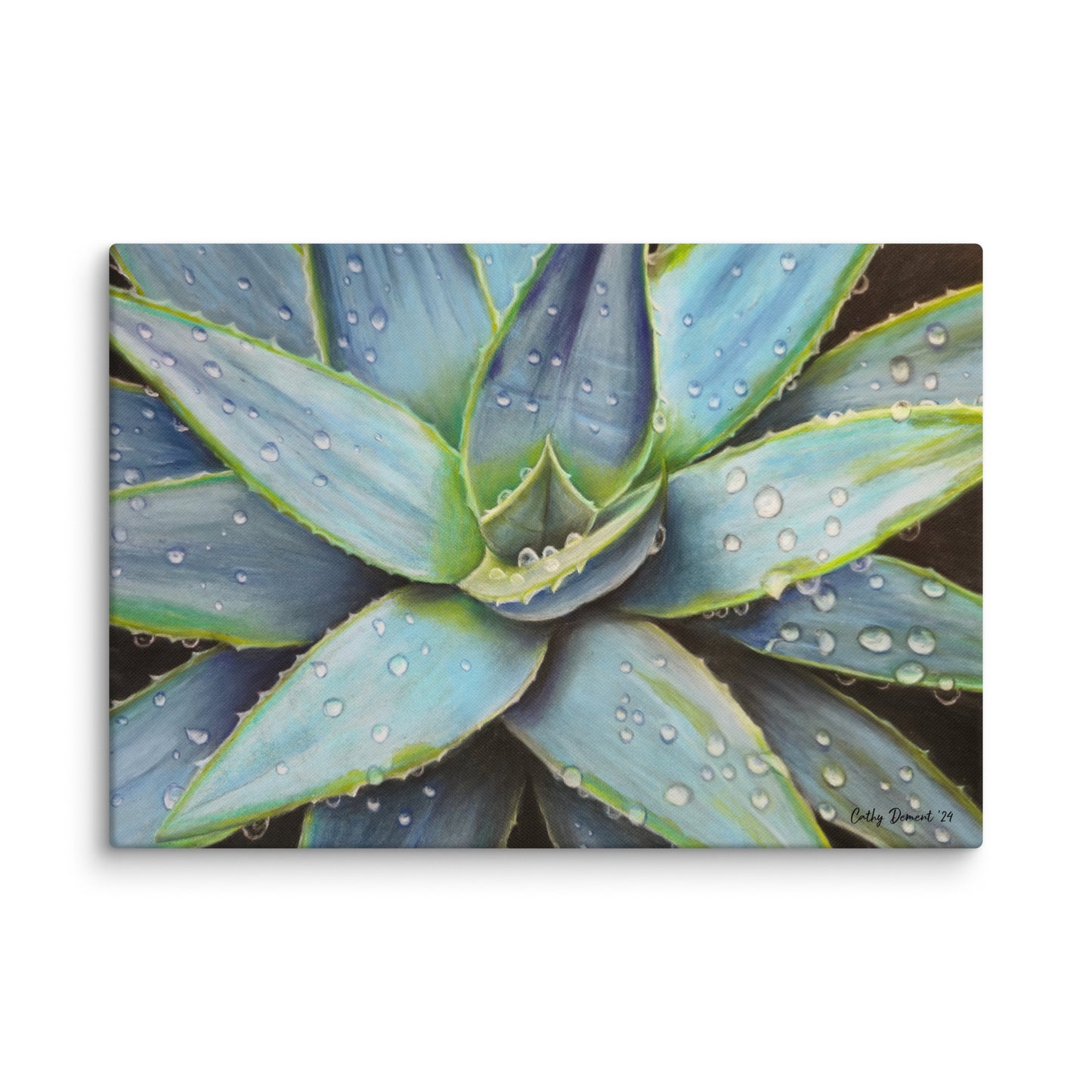 Canvas Print - Desert Jewel - Vibrant Agave Plant with Dew Drops, Wall Art by Cathy Dement