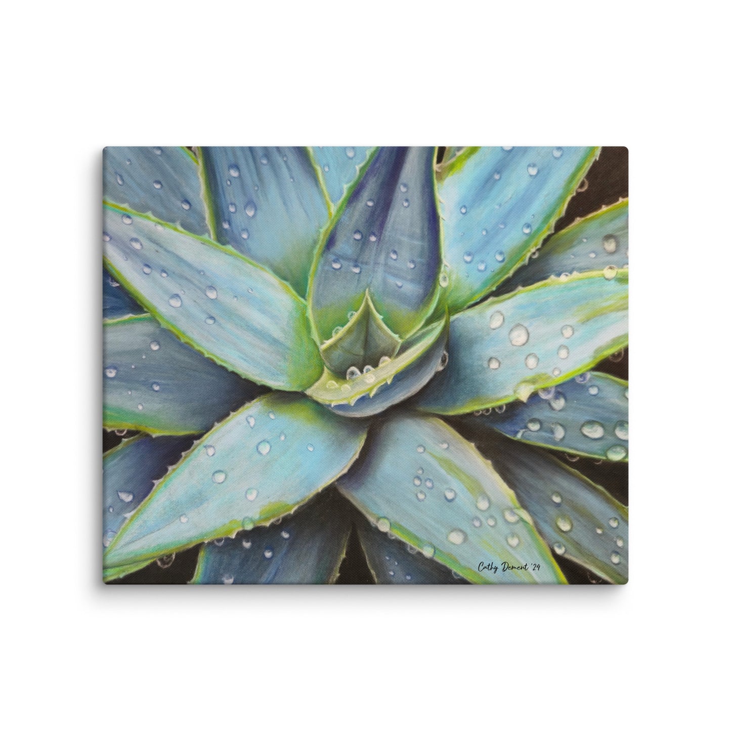 Canvas Print - Desert Jewel - Vibrant Agave Plant with Dew Drops, Wall Art by Cathy Dement