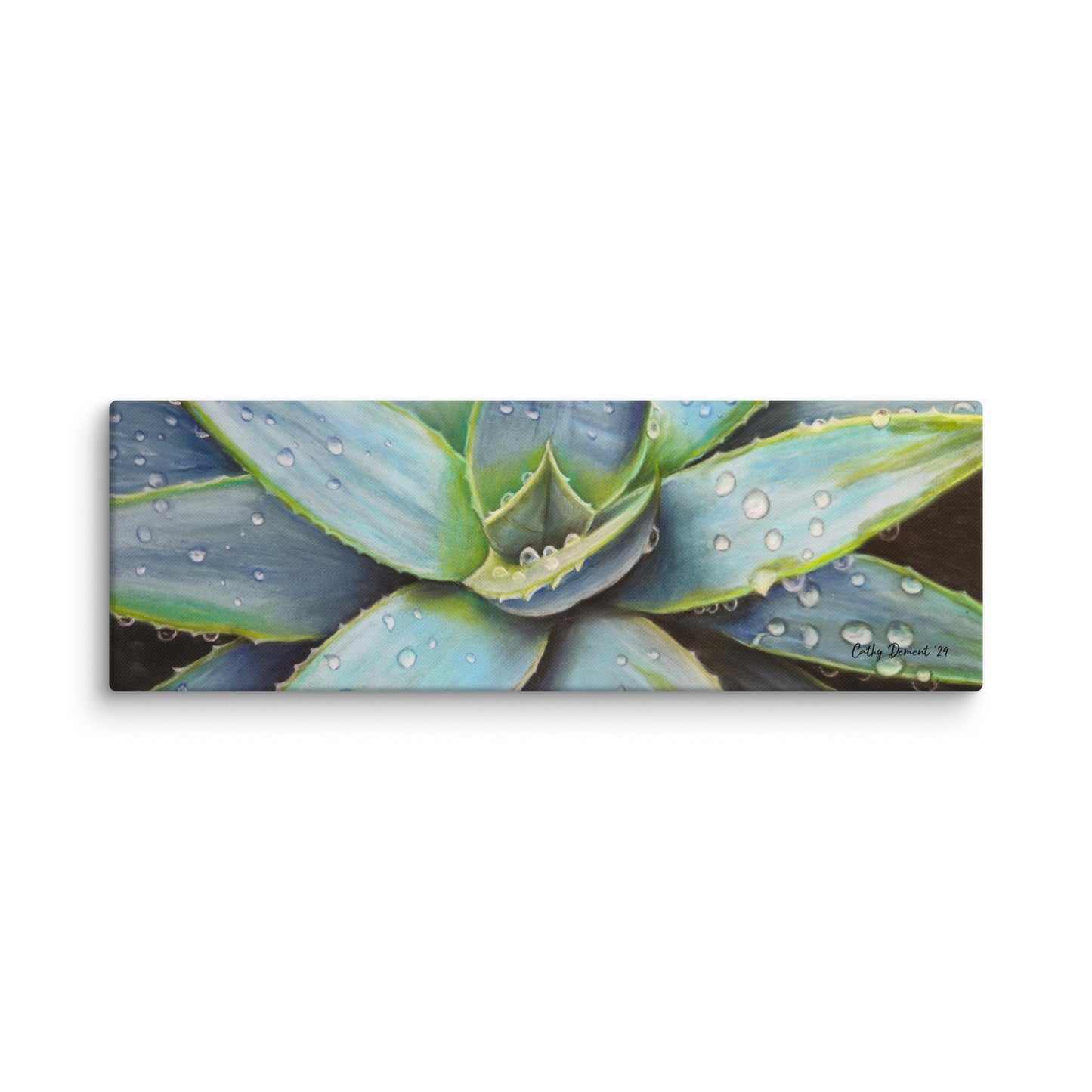 Canvas Print - Desert Jewel - Vibrant Agave Plant with Dew Drops, Wall Art by Cathy Dement