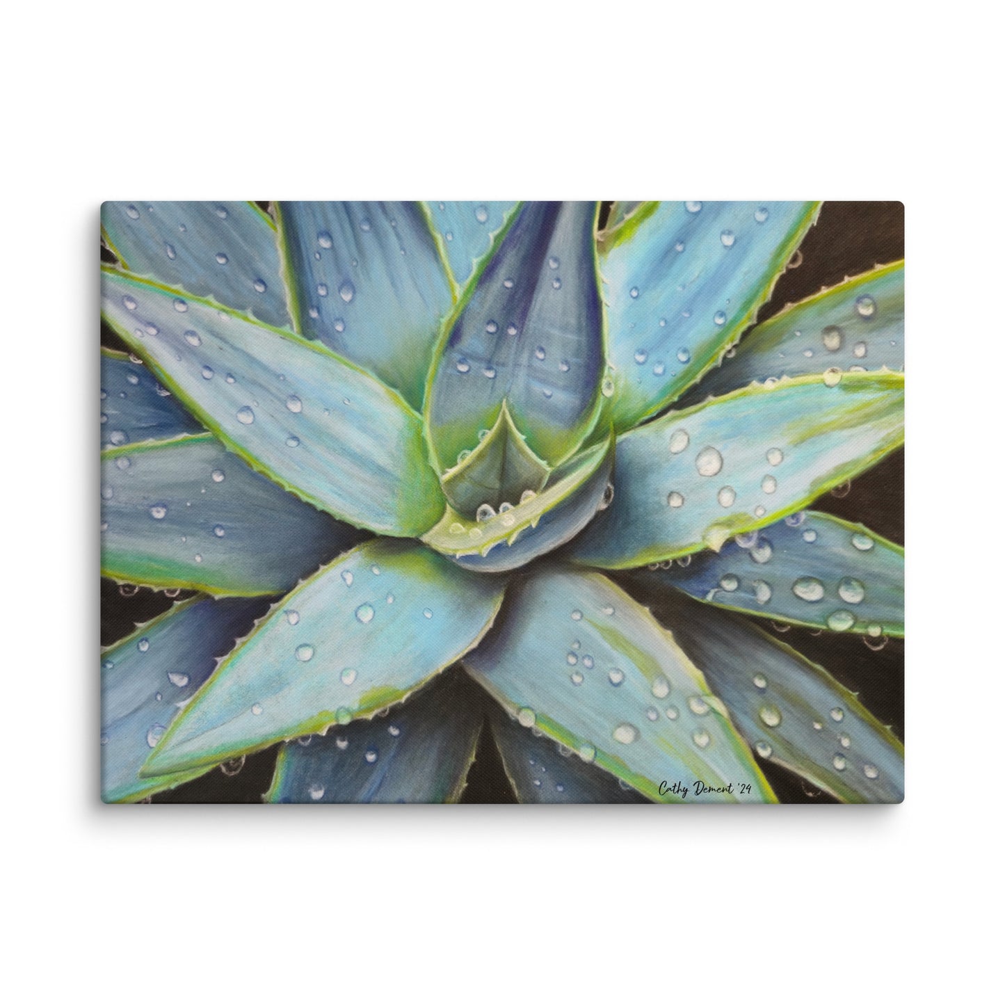 Canvas Print - Desert Jewel - Vibrant Agave Plant with Dew Drops, Wall Art by Cathy Dement