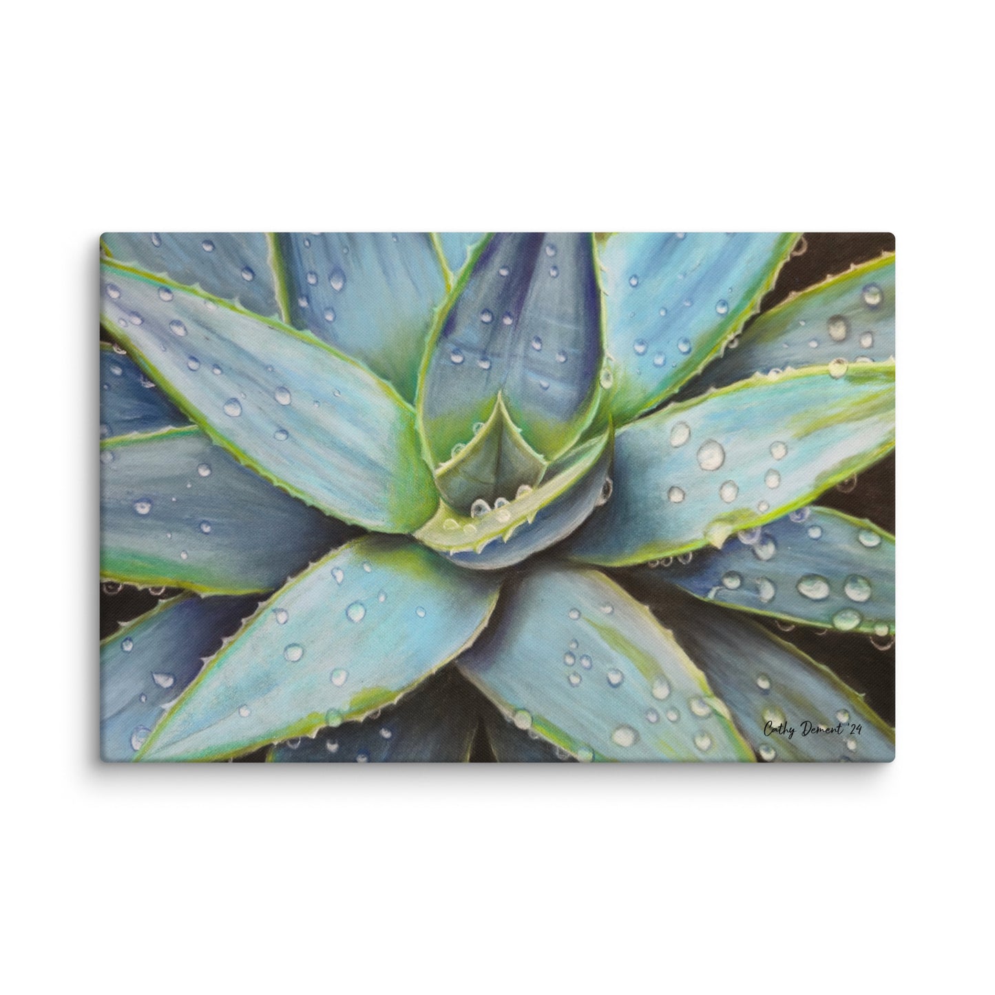 Canvas Print - Desert Jewel - Vibrant Agave Plant with Dew Drops, Wall Art by Cathy Dement