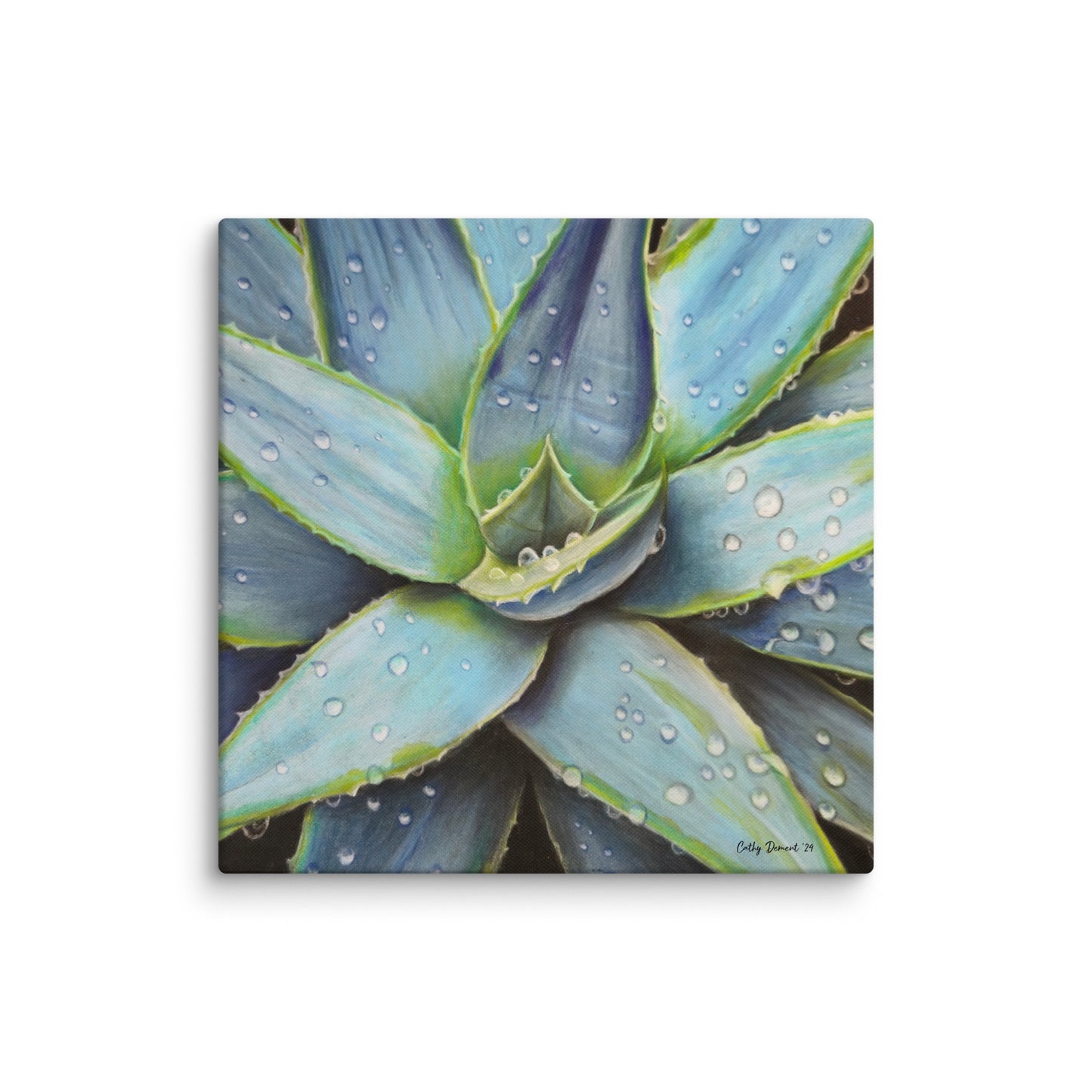 Canvas Print - Desert Jewel - Vibrant Agave Plant with Dew Drops, Wall Art by Cathy Dement