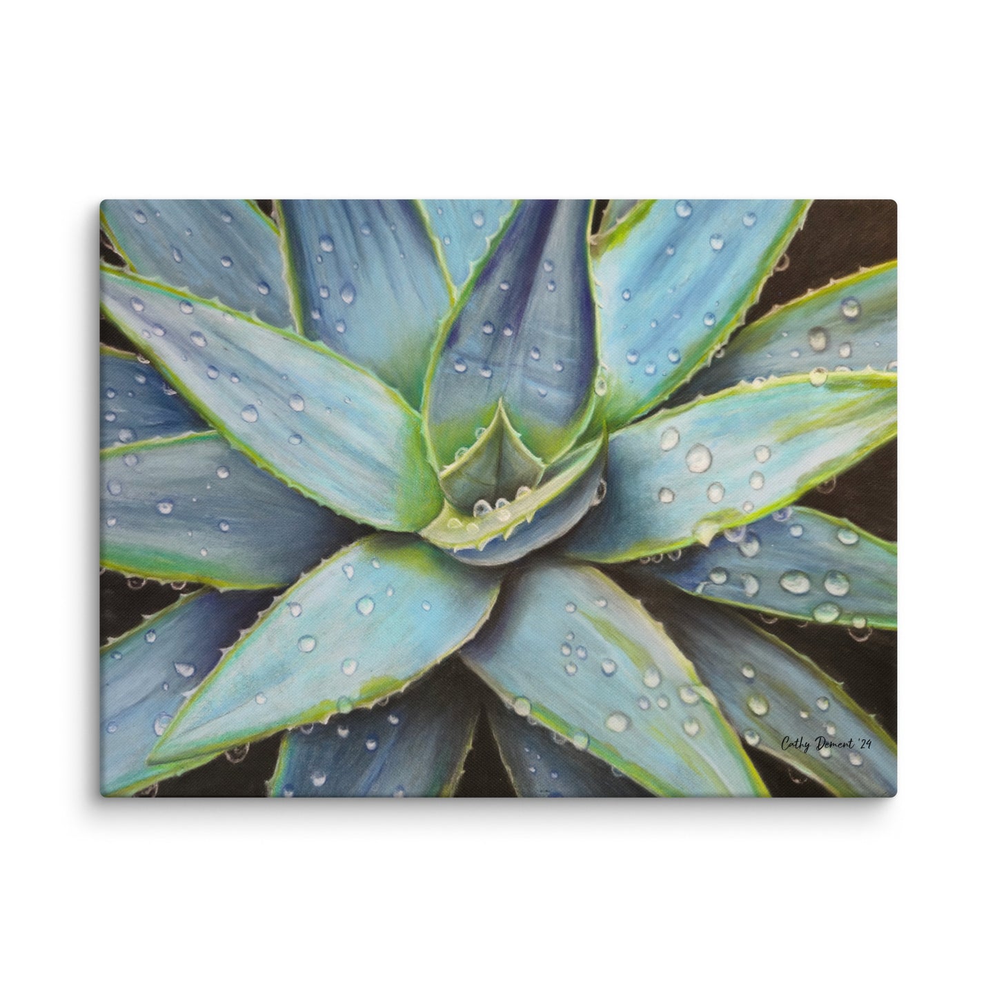 Canvas Print - Desert Jewel - Vibrant Agave Plant with Dew Drops, Wall Art by Cathy Dement