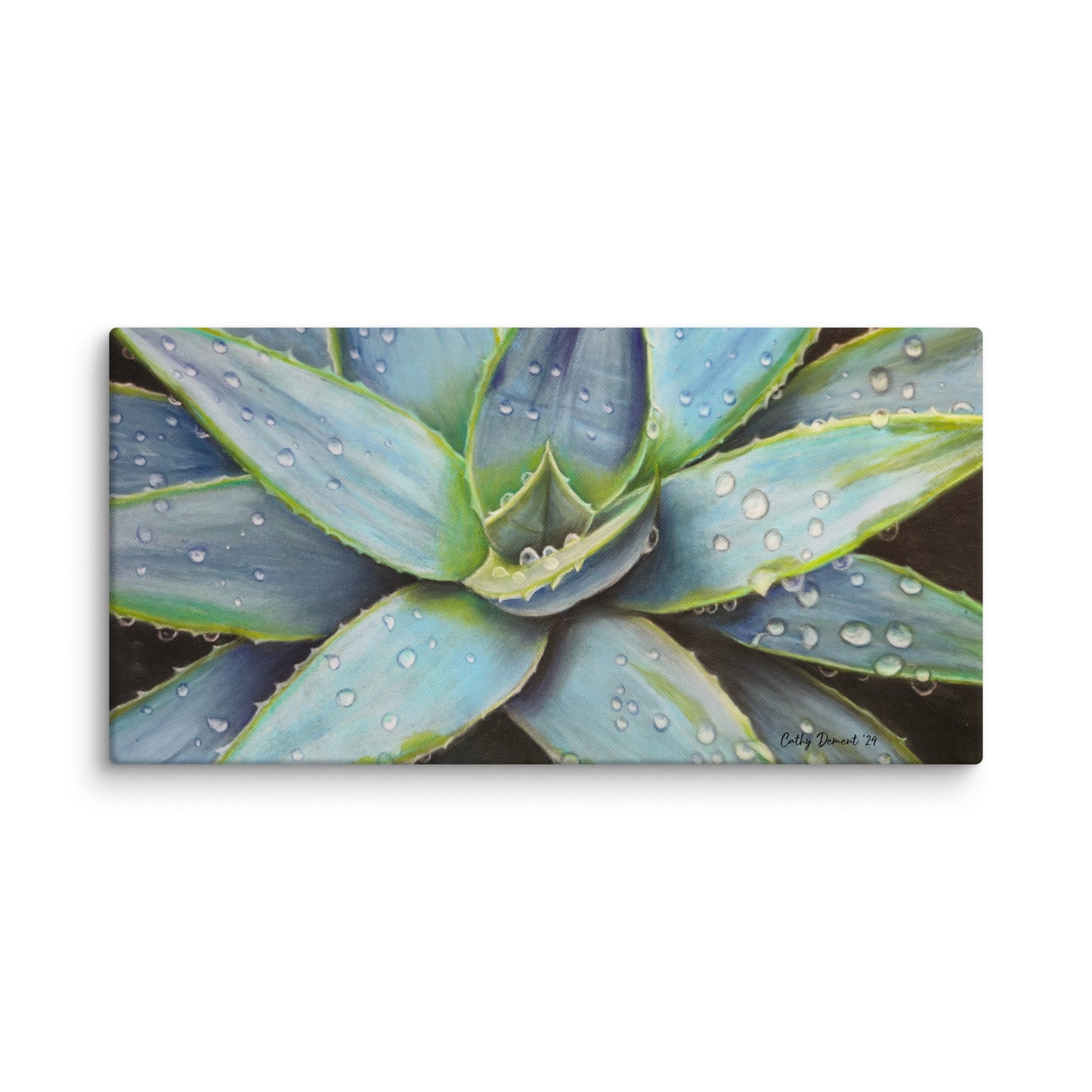 Canvas Print - Desert Jewel - Vibrant Agave Plant with Dew Drops, Wall Art by Cathy Dement