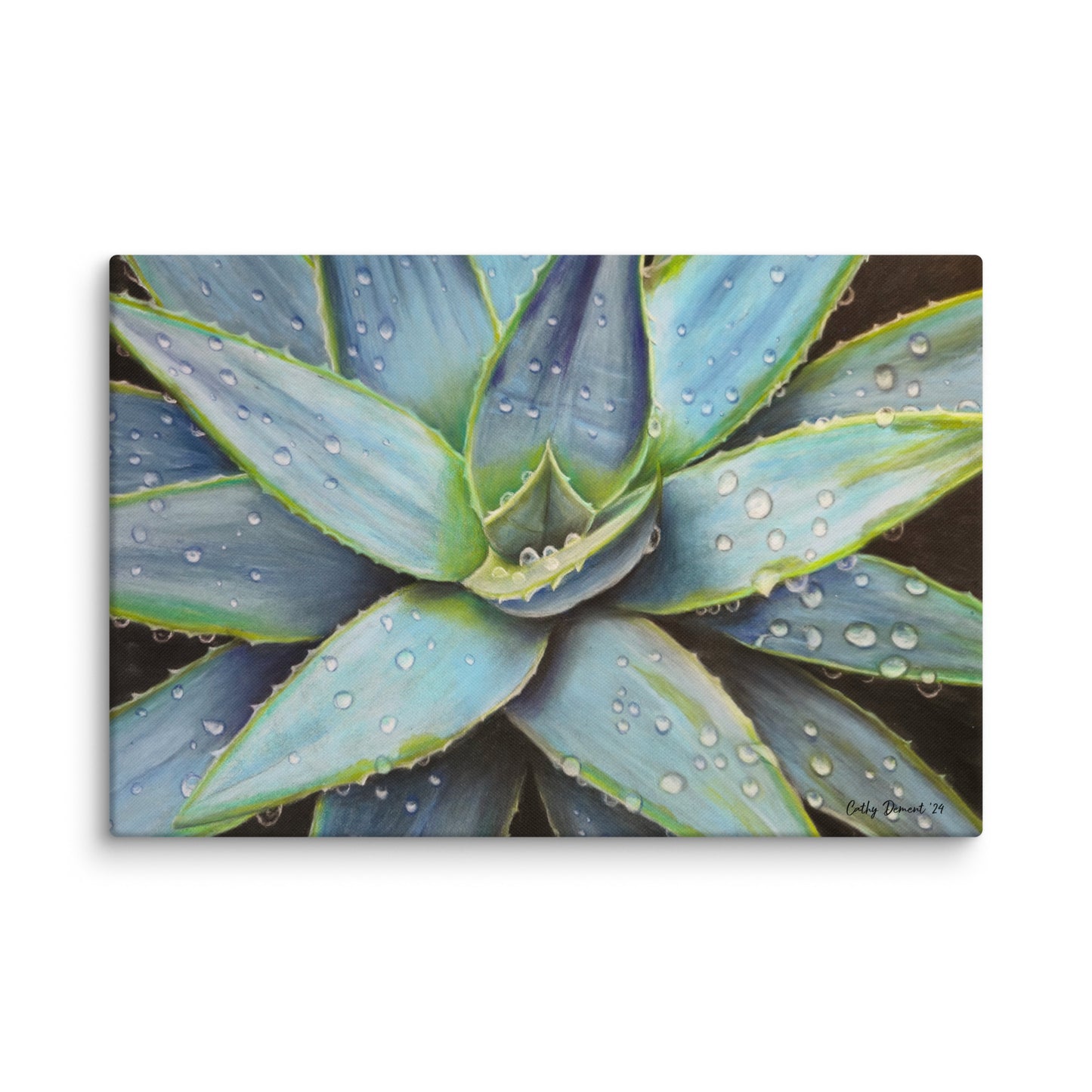 Canvas Print - Desert Jewel - Vibrant Agave Plant with Dew Drops, Wall Art by Cathy Dement