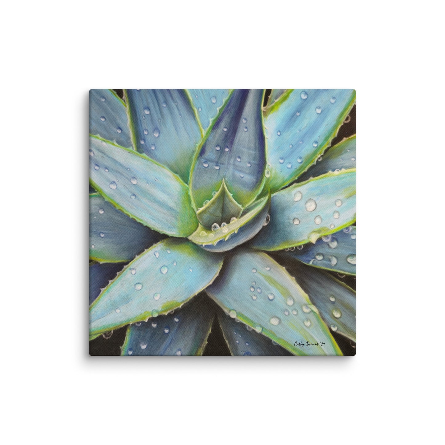 Canvas Print - Desert Jewel - Vibrant Agave Plant with Dew Drops, Wall Art by Cathy Dement