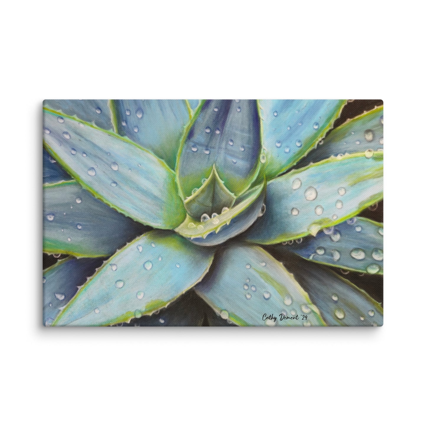 Canvas Print - Desert Jewel - Vibrant Agave Plant with Dew Drops, Wall Art by Cathy Dement