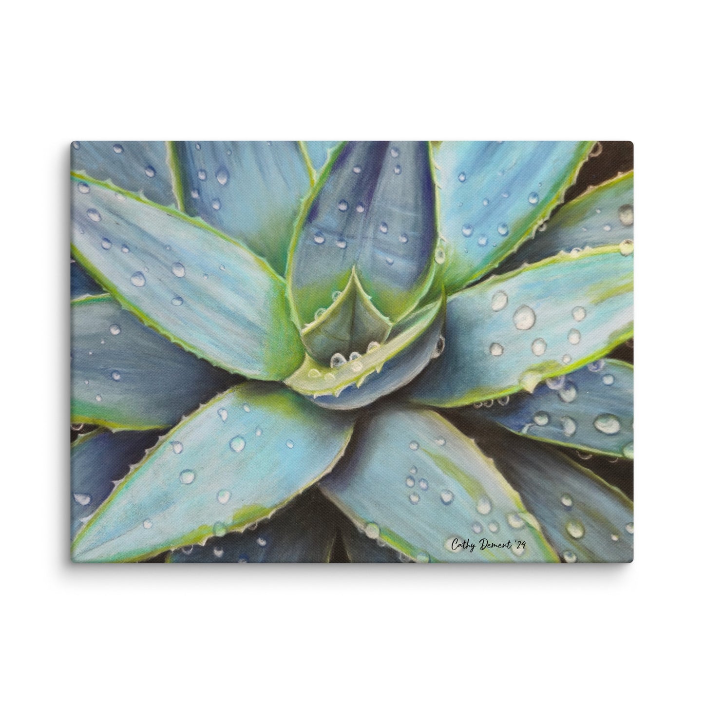 Canvas Print - Desert Jewel - Vibrant Agave Plant with Dew Drops, Wall Art by Cathy Dement