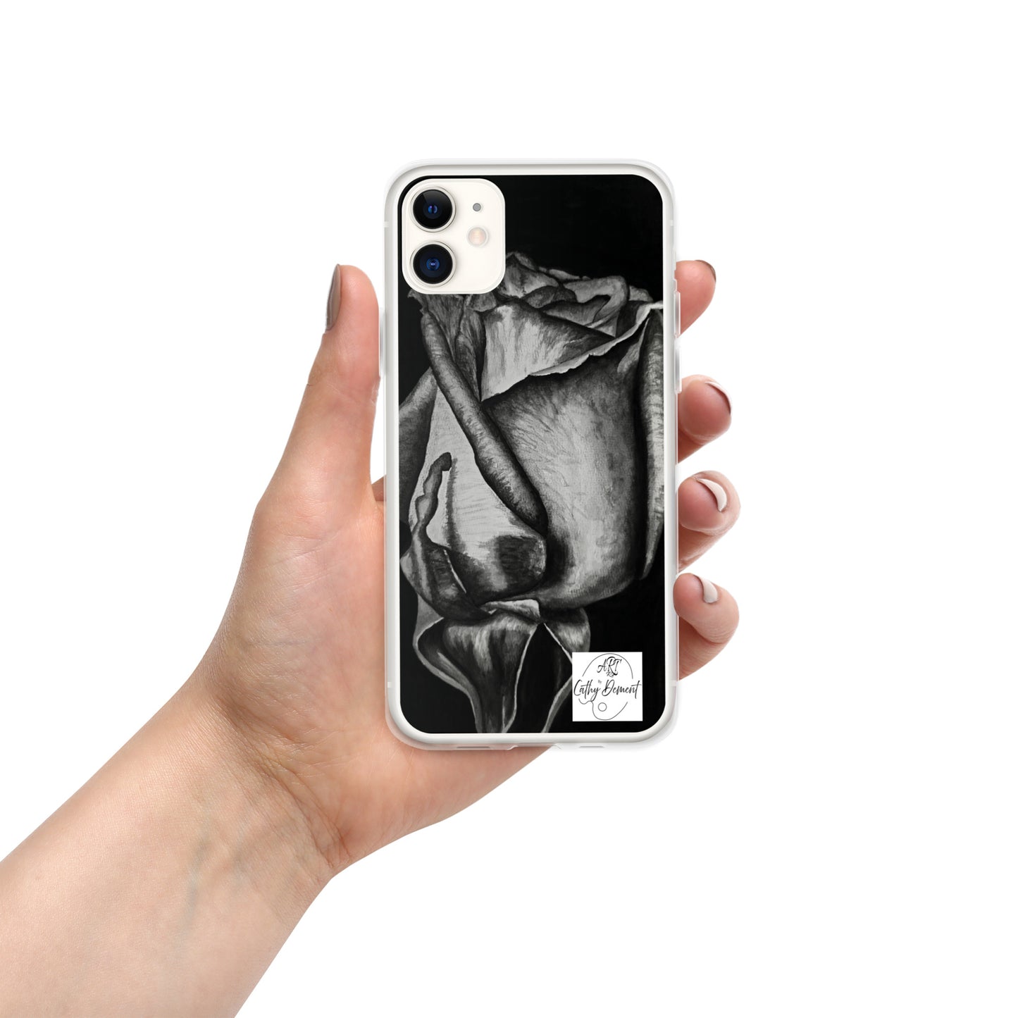 Dusk's Embrace: Monochrome Rose Artwork Clear Cell Phone Case for iPhone®