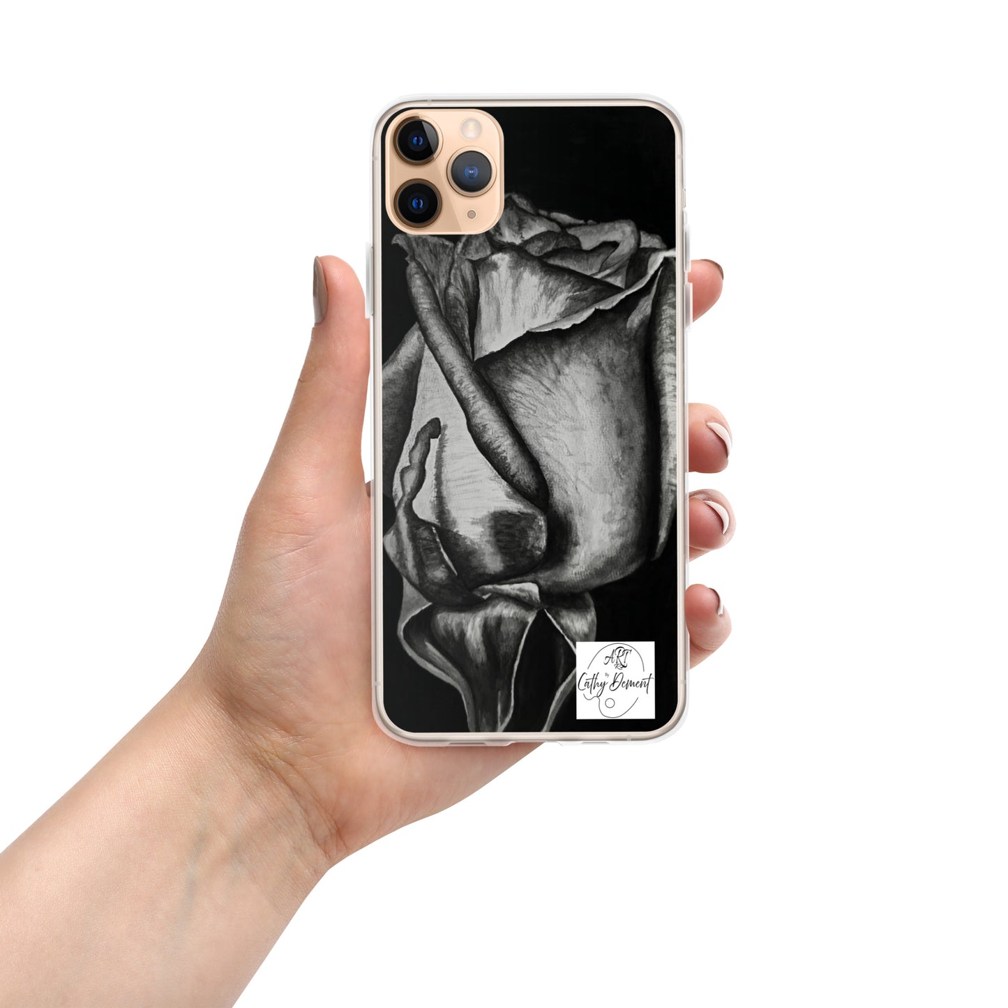 Dusk's Embrace: Monochrome Rose Artwork Clear Cell Phone Case for iPhone®