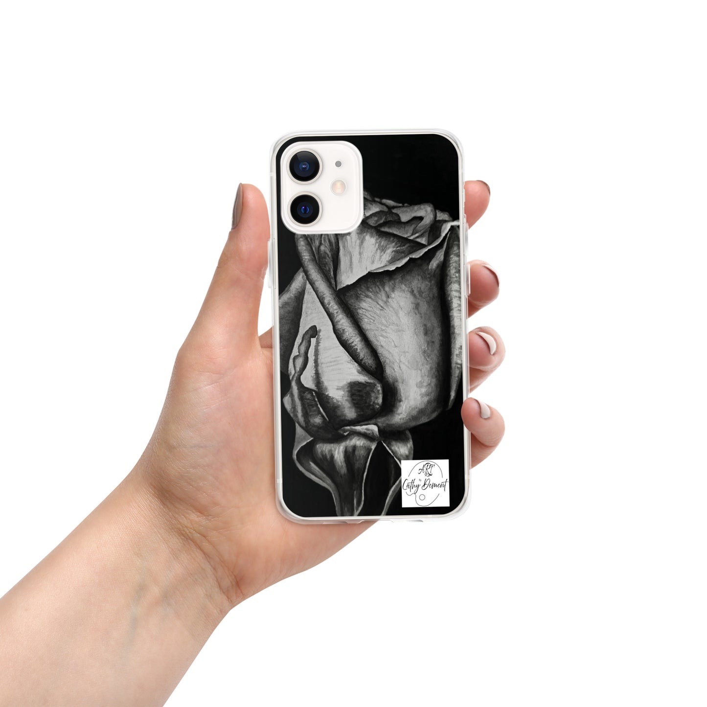 Dusk's Embrace: Monochrome Rose Artwork Clear Cell Phone Case for iPhone®