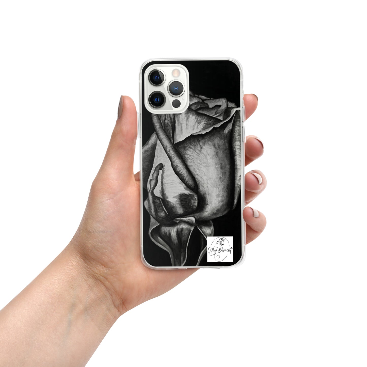 Dusk's Embrace: Monochrome Rose Artwork Clear Cell Phone Case for iPhone®