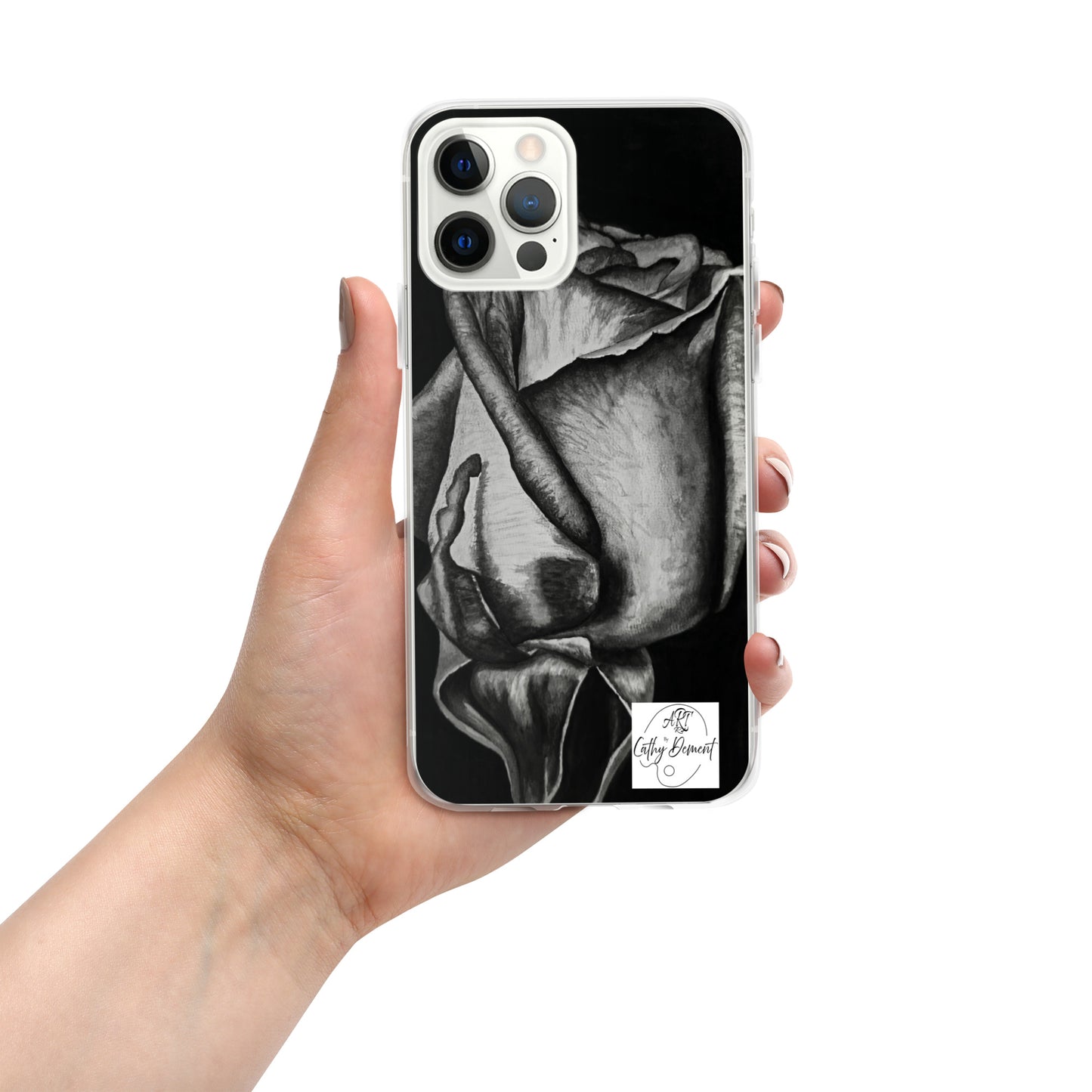 Dusk's Embrace: Monochrome Rose Artwork Clear Cell Phone Case for iPhone®