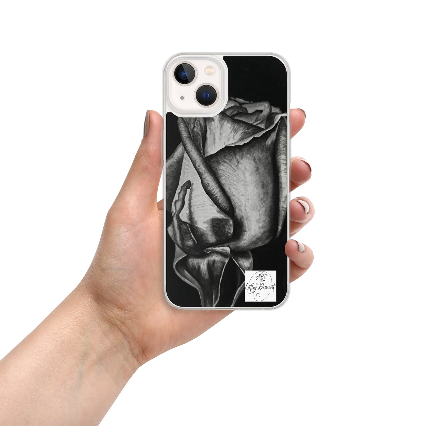 Dusk's Embrace: Monochrome Rose Artwork Clear Cell Phone Case for iPhone®