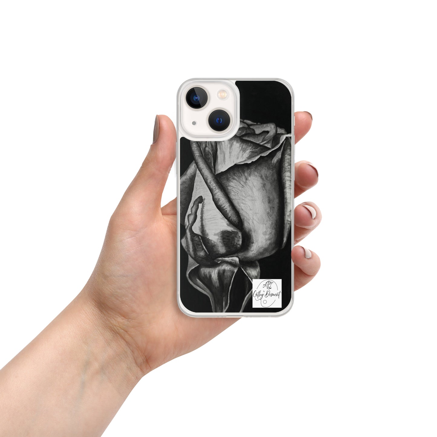 Dusk's Embrace: Monochrome Rose Artwork Clear Cell Phone Case for iPhone®