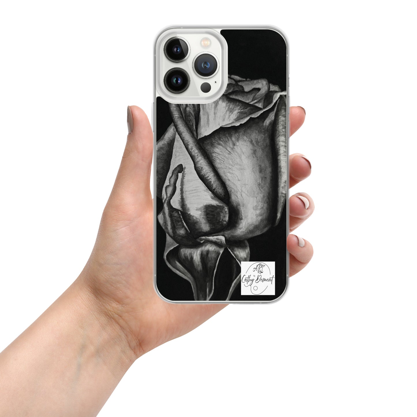 Dusk's Embrace: Monochrome Rose Artwork Clear Cell Phone Case for iPhone®