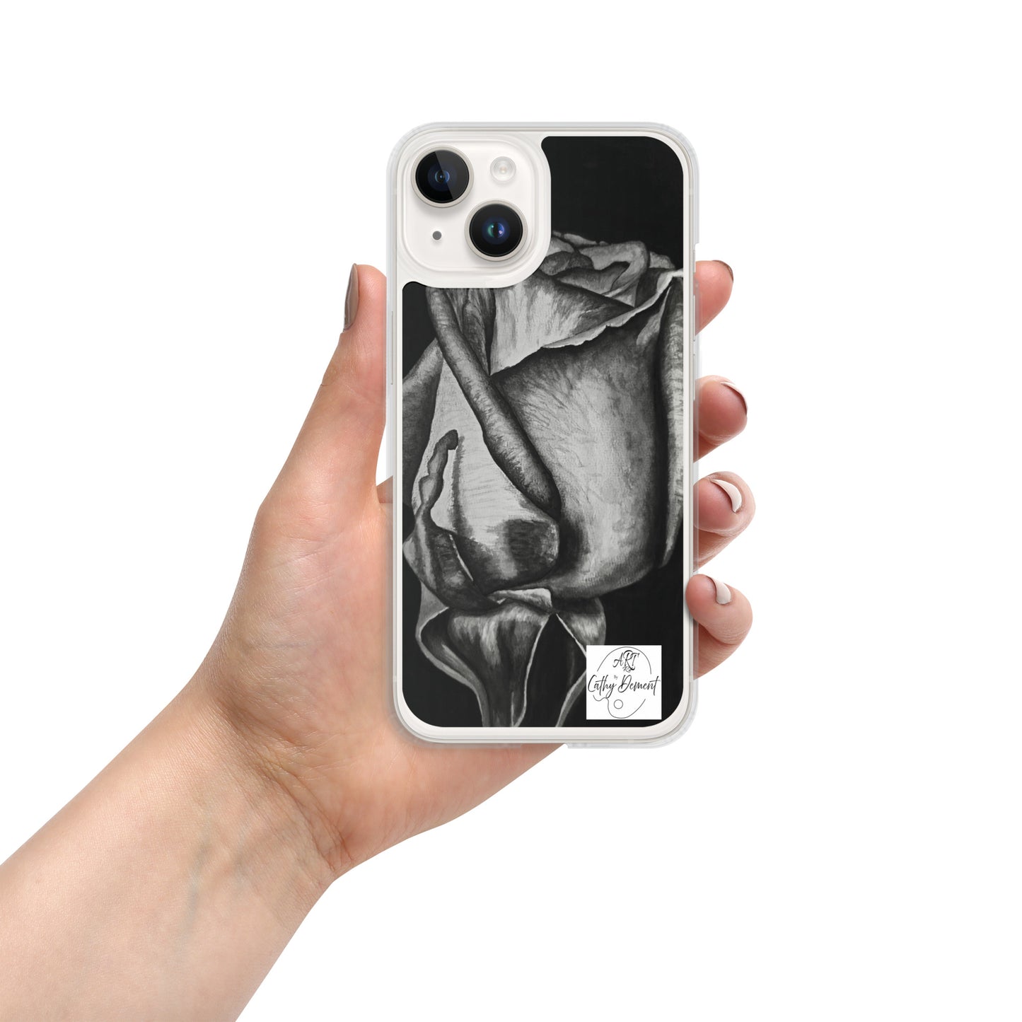 Dusk's Embrace: Monochrome Rose Artwork Clear Cell Phone Case for iPhone®