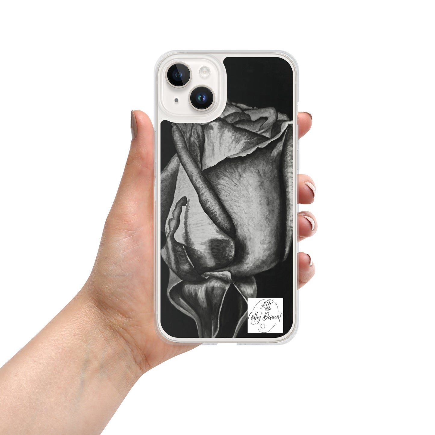 Dusk's Embrace: Monochrome Rose Artwork Clear Cell Phone Case for iPhone®