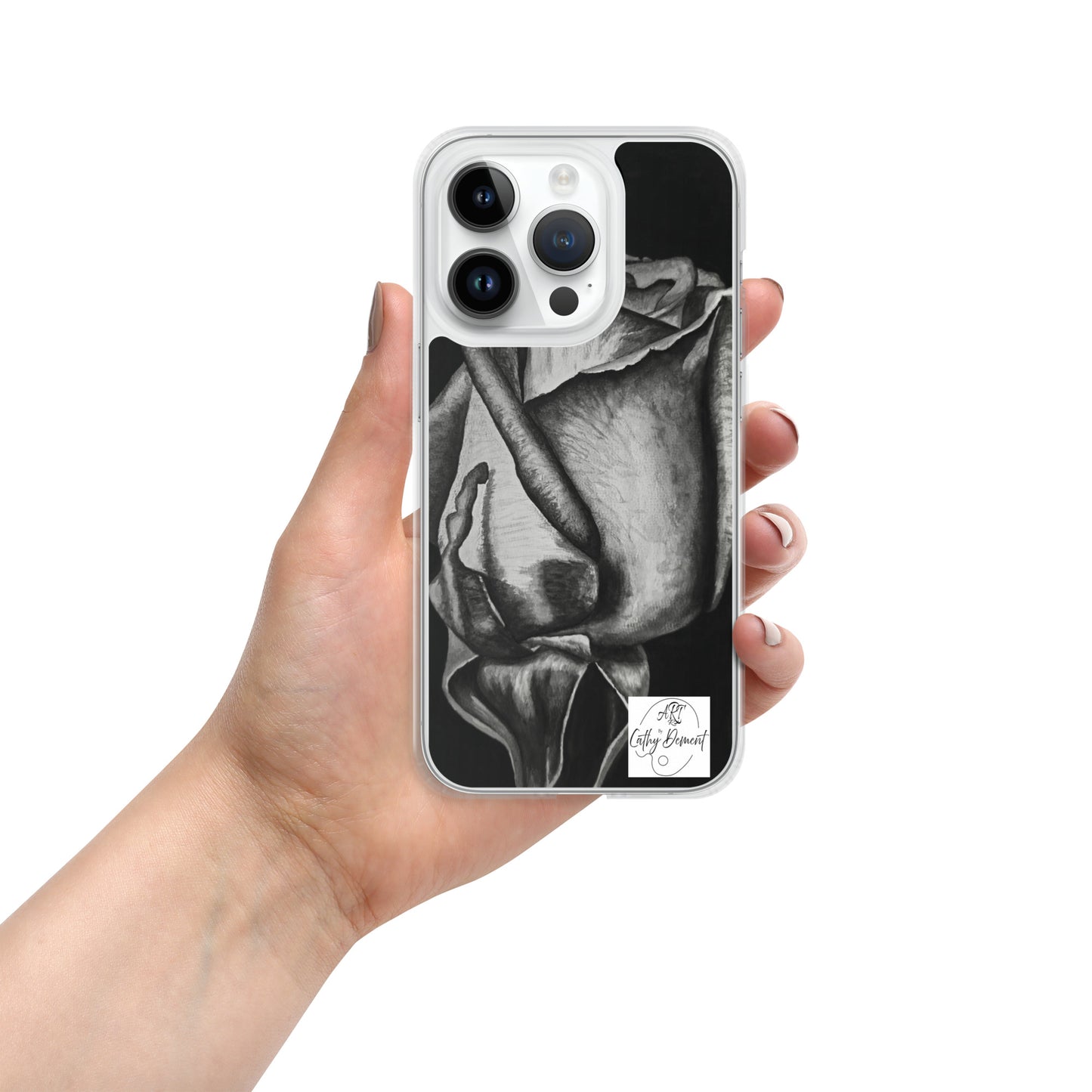 Dusk's Embrace: Monochrome Rose Artwork Clear Cell Phone Case for iPhone®