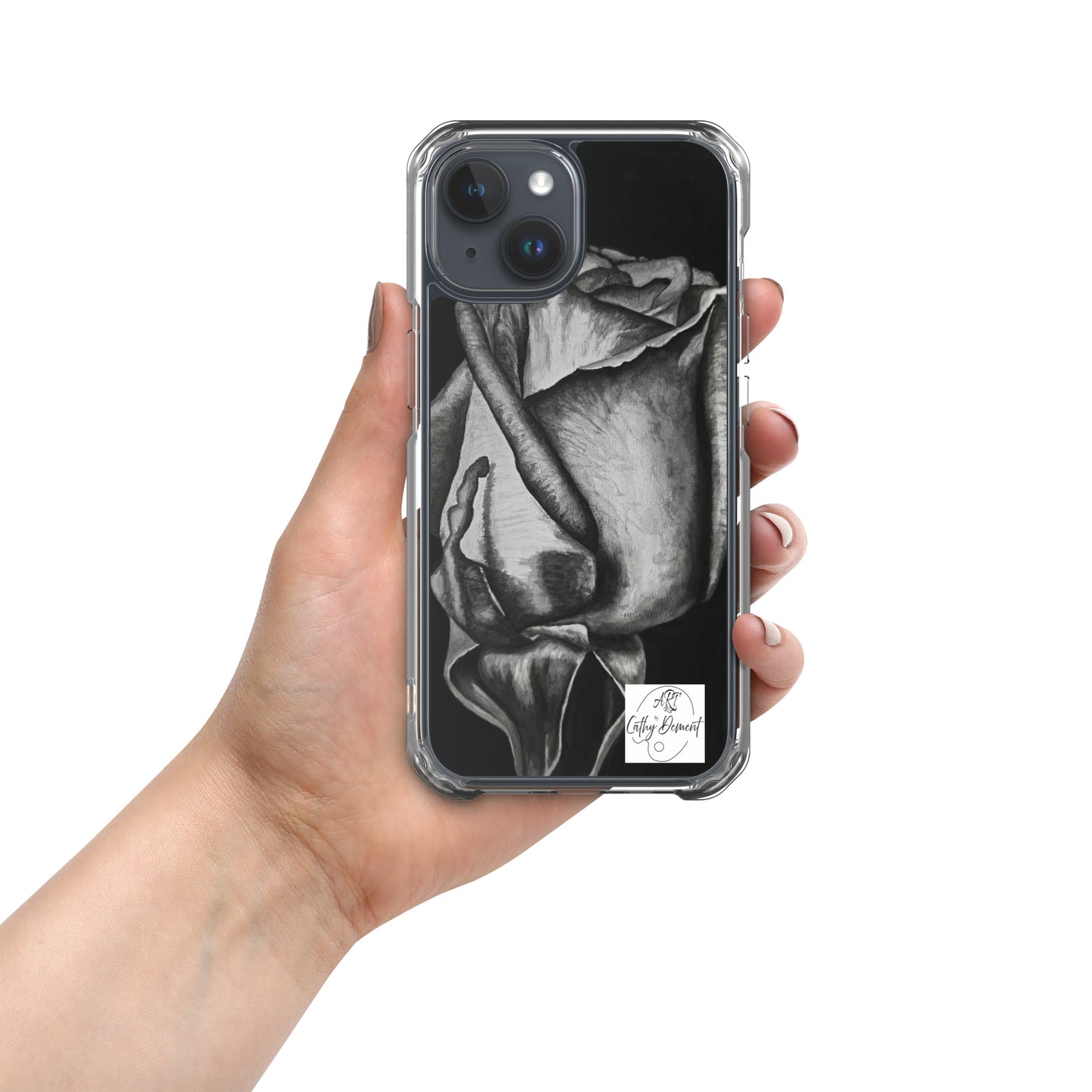 Dusk's Embrace: Monochrome Rose Artwork Clear Cell Phone Case for iPhone®