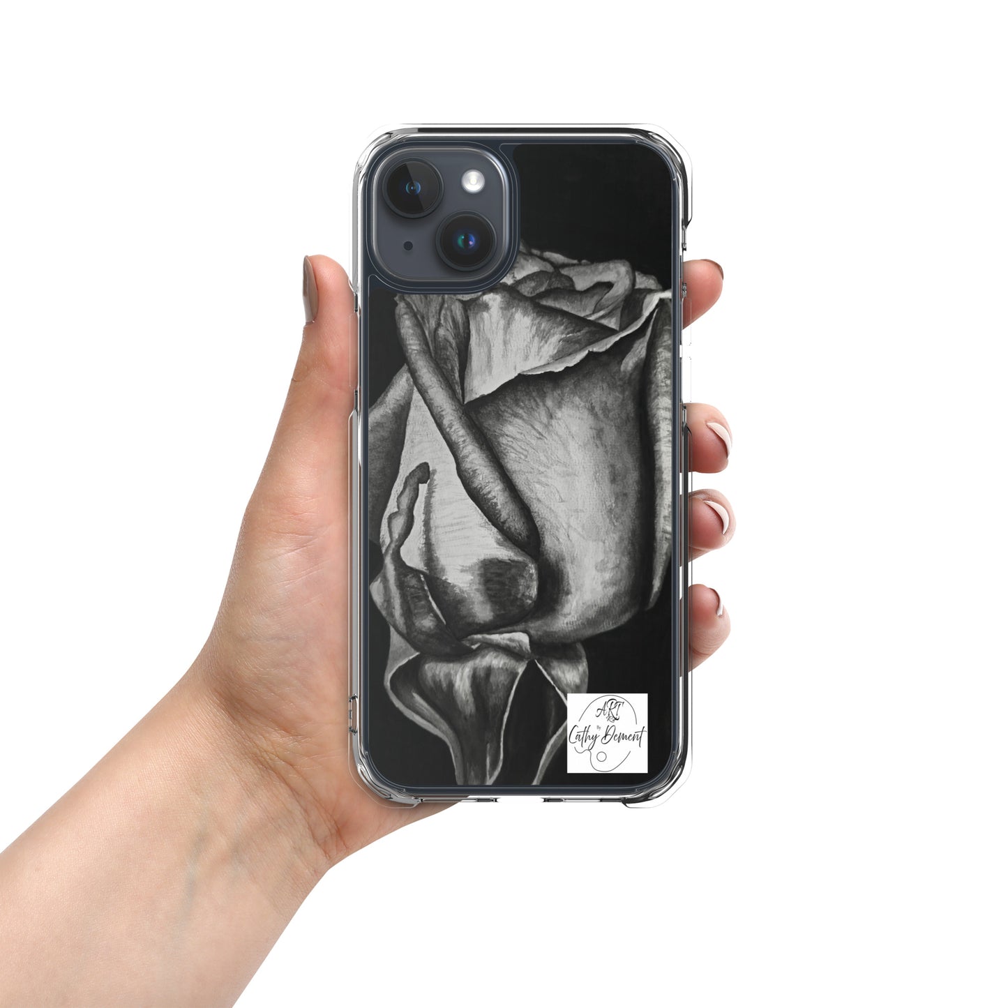 Dusk's Embrace: Monochrome Rose Artwork Clear Cell Phone Case for iPhone®