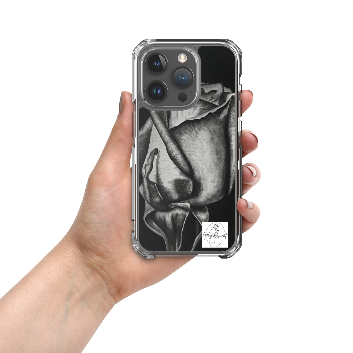 Dusk's Embrace: Monochrome Rose Artwork Clear Cell Phone Case for iPhone®