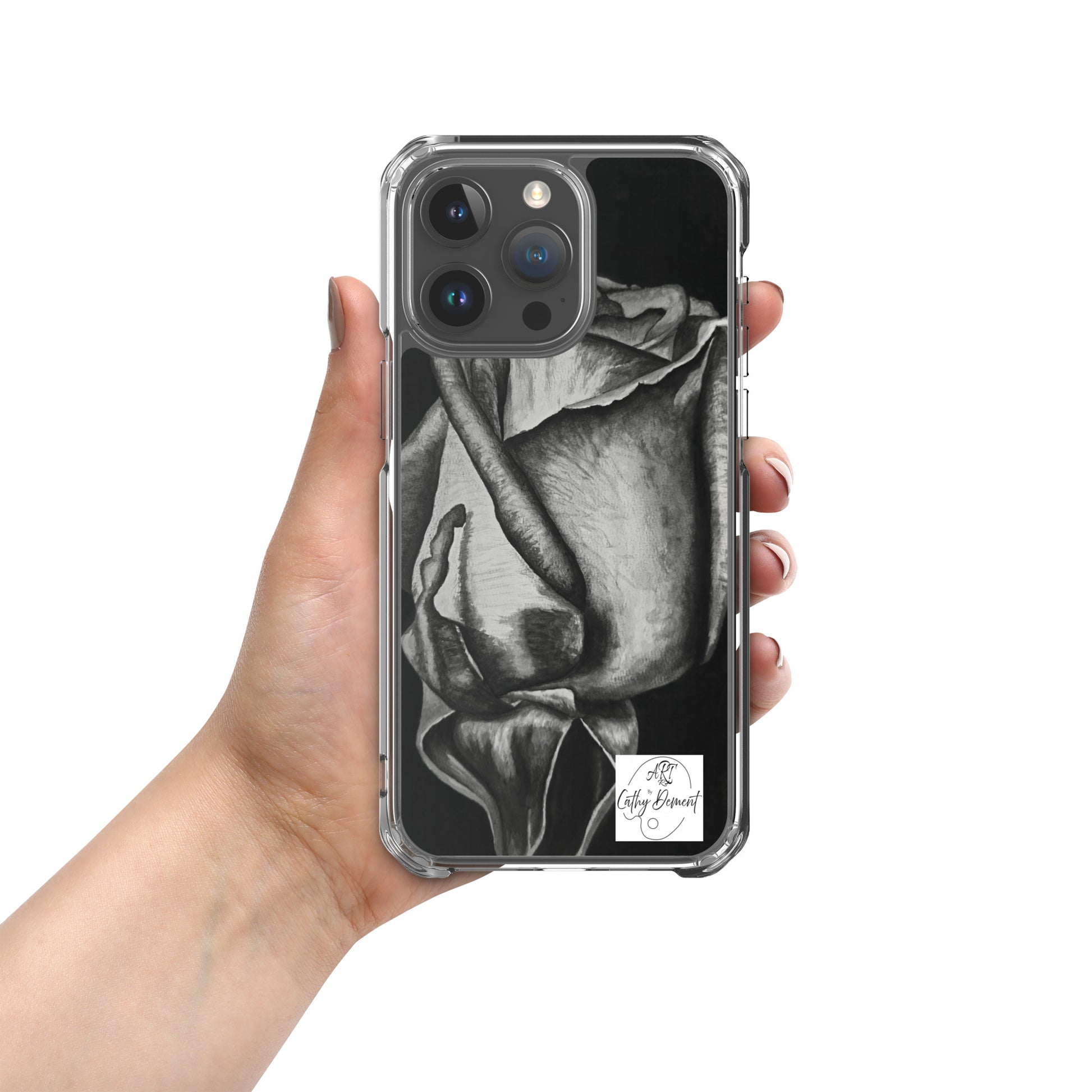 Dusk's Embrace: Monochrome Rose Artwork Clear Cell Phone Case for iPhone®