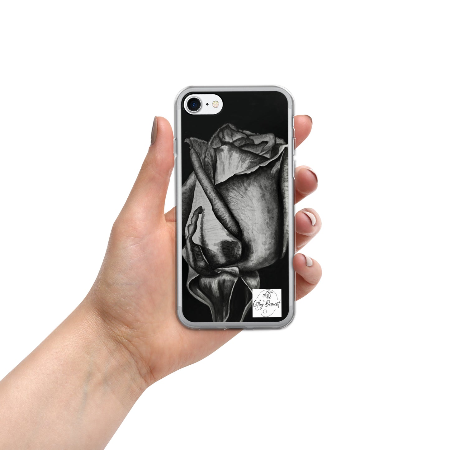 Dusk's Embrace: Monochrome Rose Artwork Clear Cell Phone Case for iPhone®