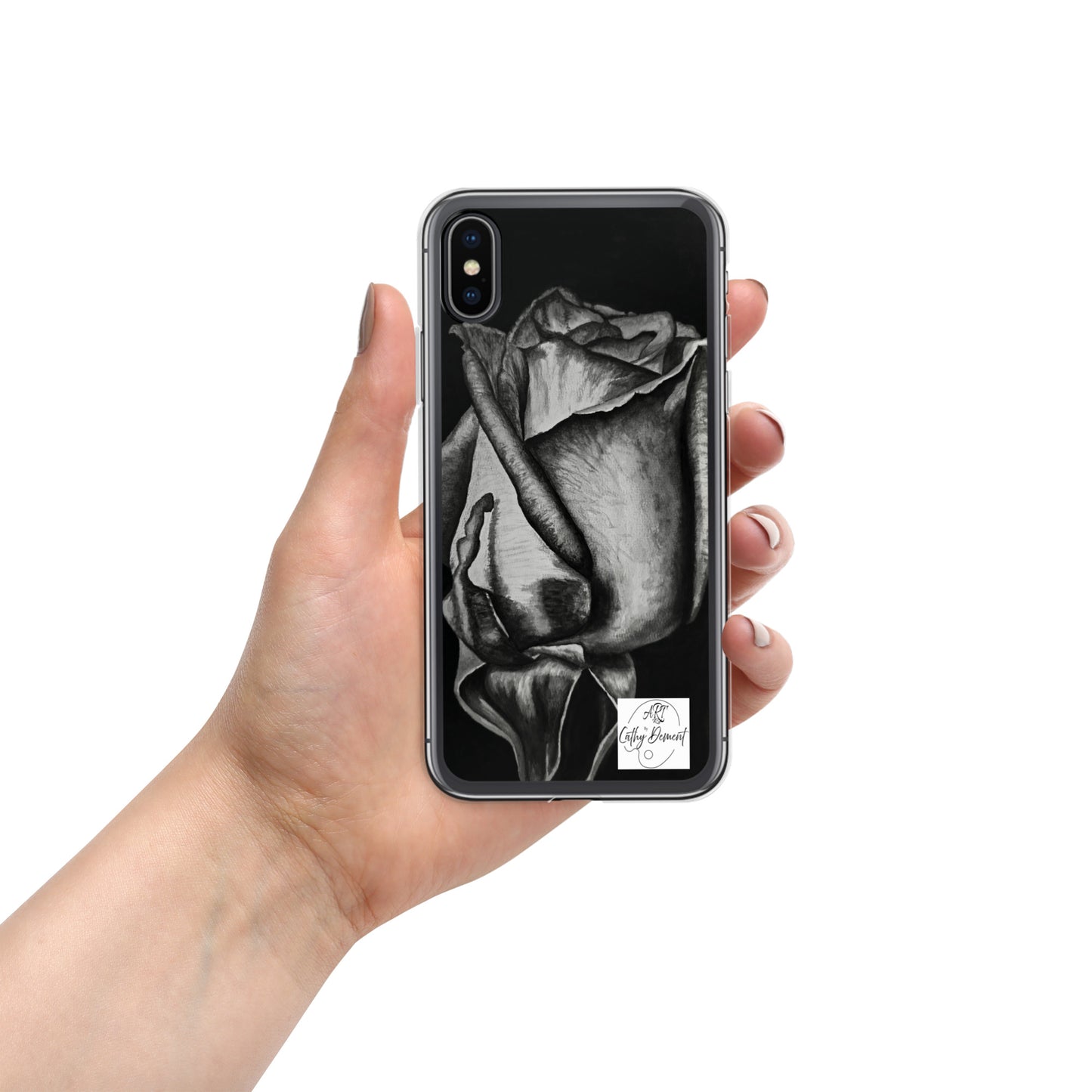 Dusk's Embrace: Monochrome Rose Artwork Clear Cell Phone Case for iPhone®