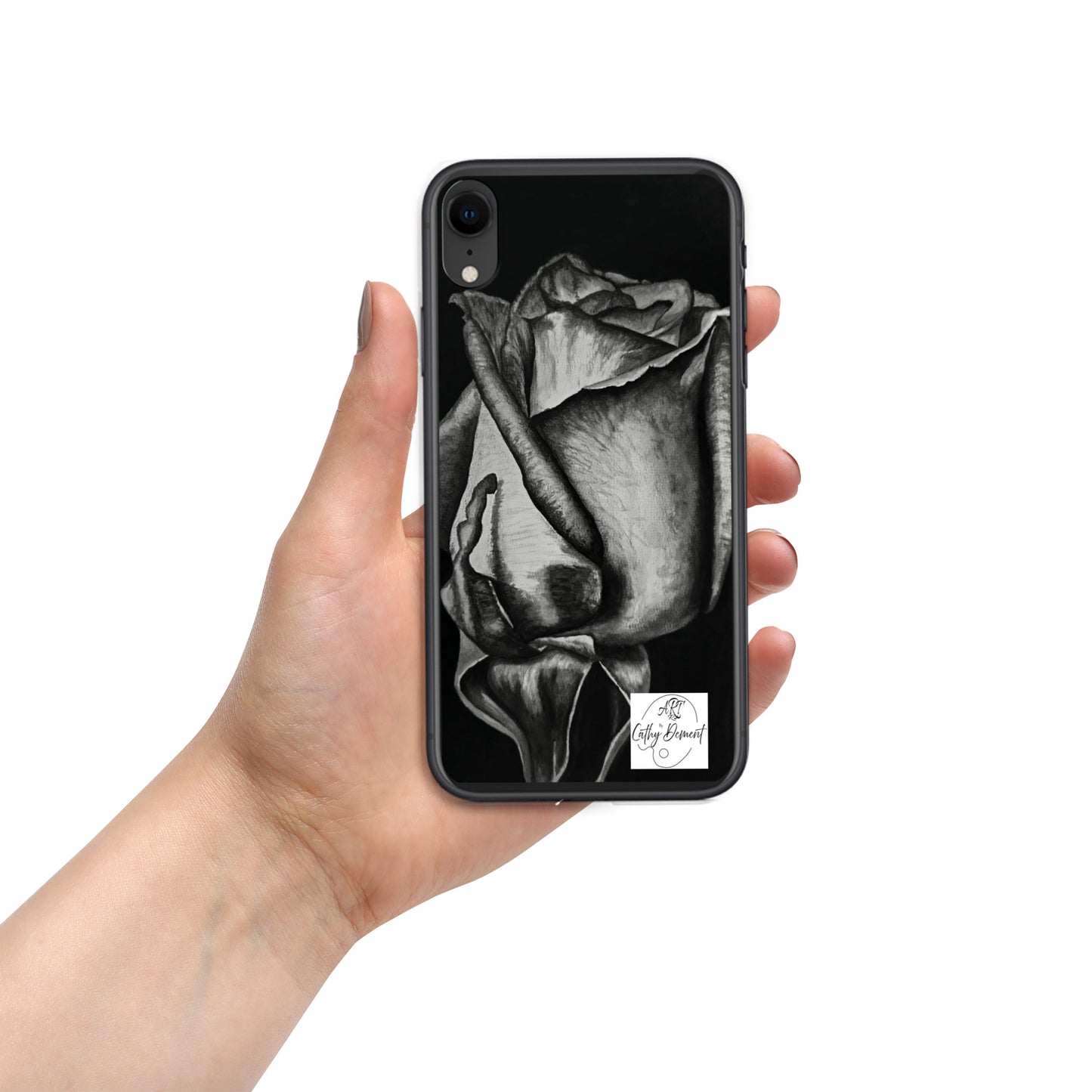 Dusk's Embrace: Monochrome Rose Artwork Clear Cell Phone Case for iPhone®