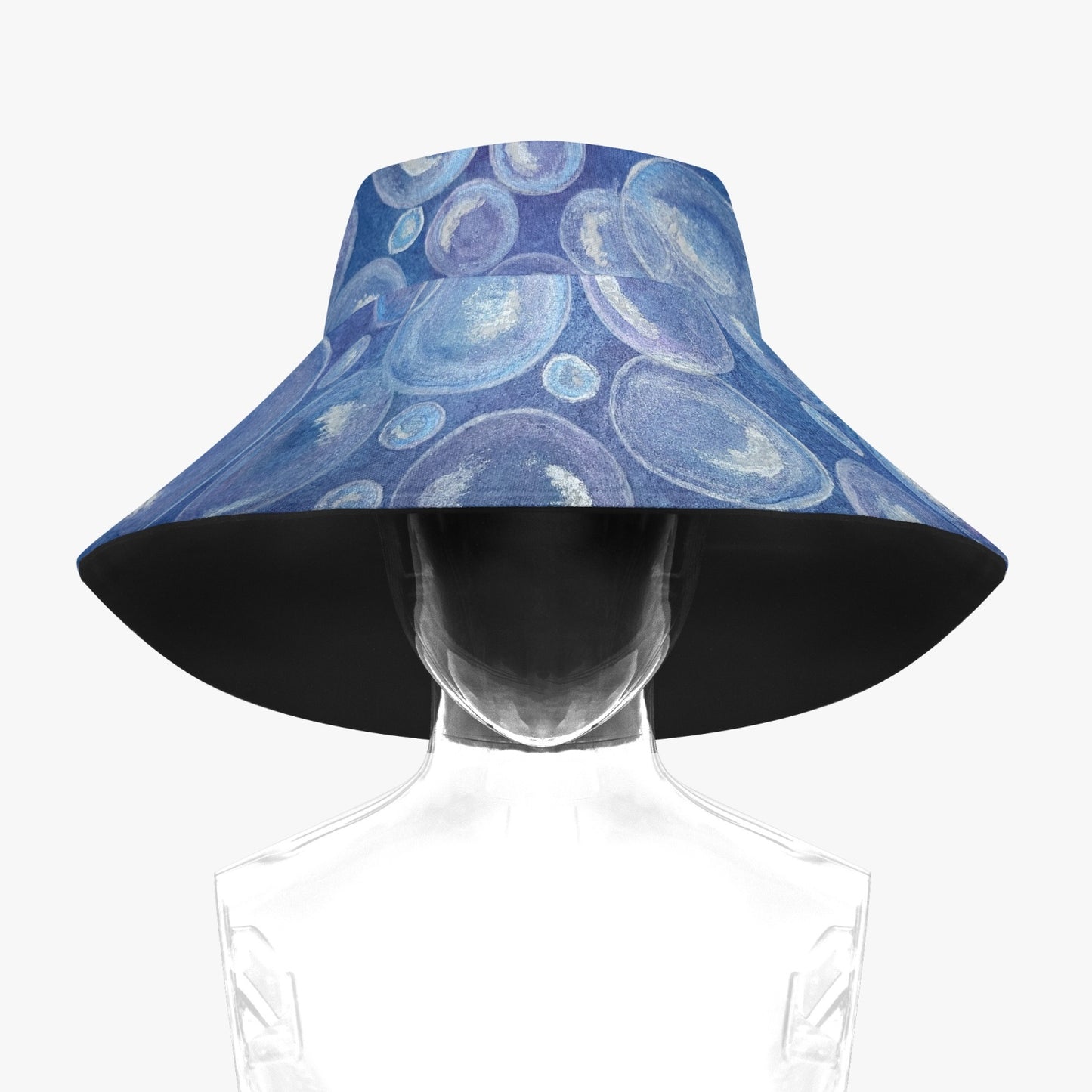 Floppy Sun Hat - Tranquil Reflections: Blue and White Reflective Bubble Artwork Design