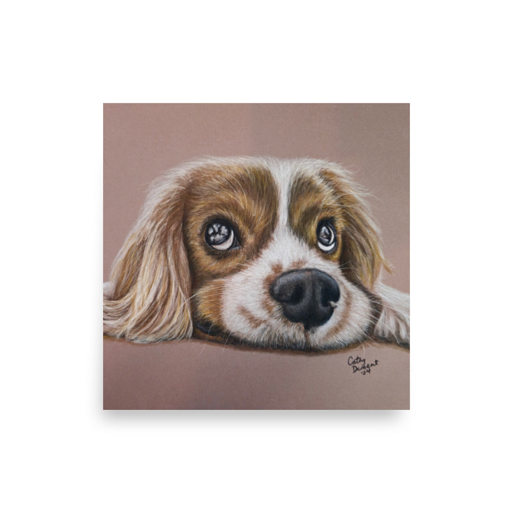 Giclée Print - Cavalier Curiosity - King Charles Cavalier Spaniel Wall Art, Cute Dog Artwork by Cathy Dement