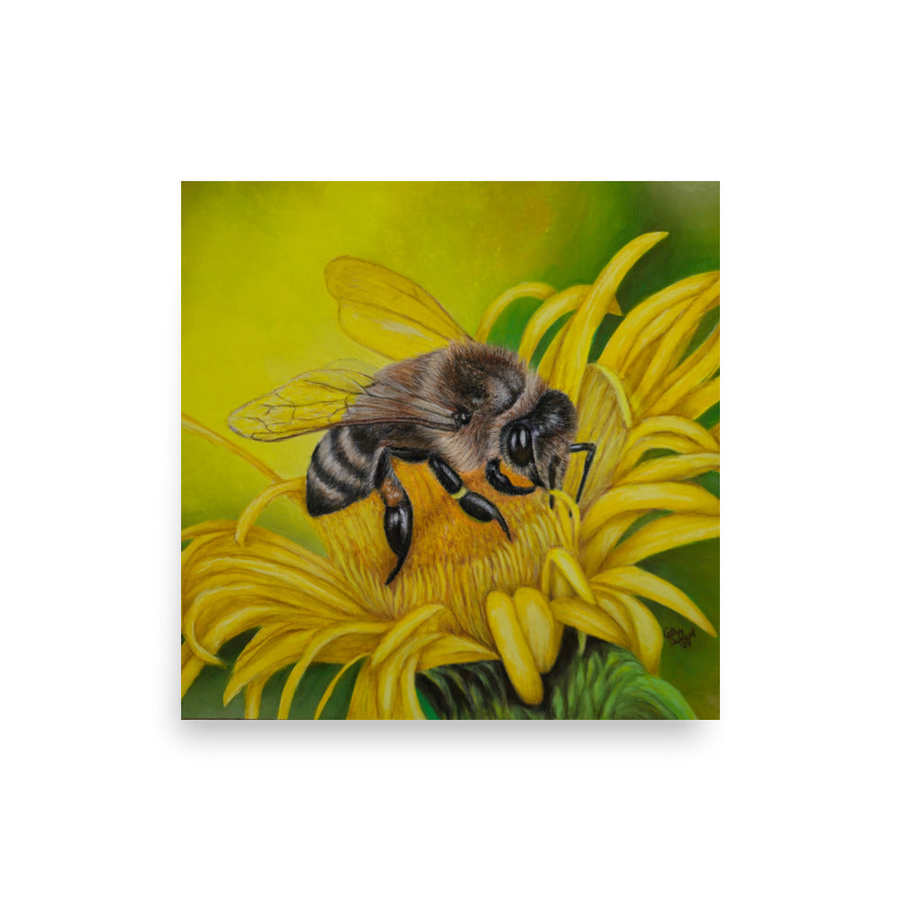 Giclée Print - What's For Dinner, Honey? - Yellow Flower with Bee Artwork Design, Floral Wall Art