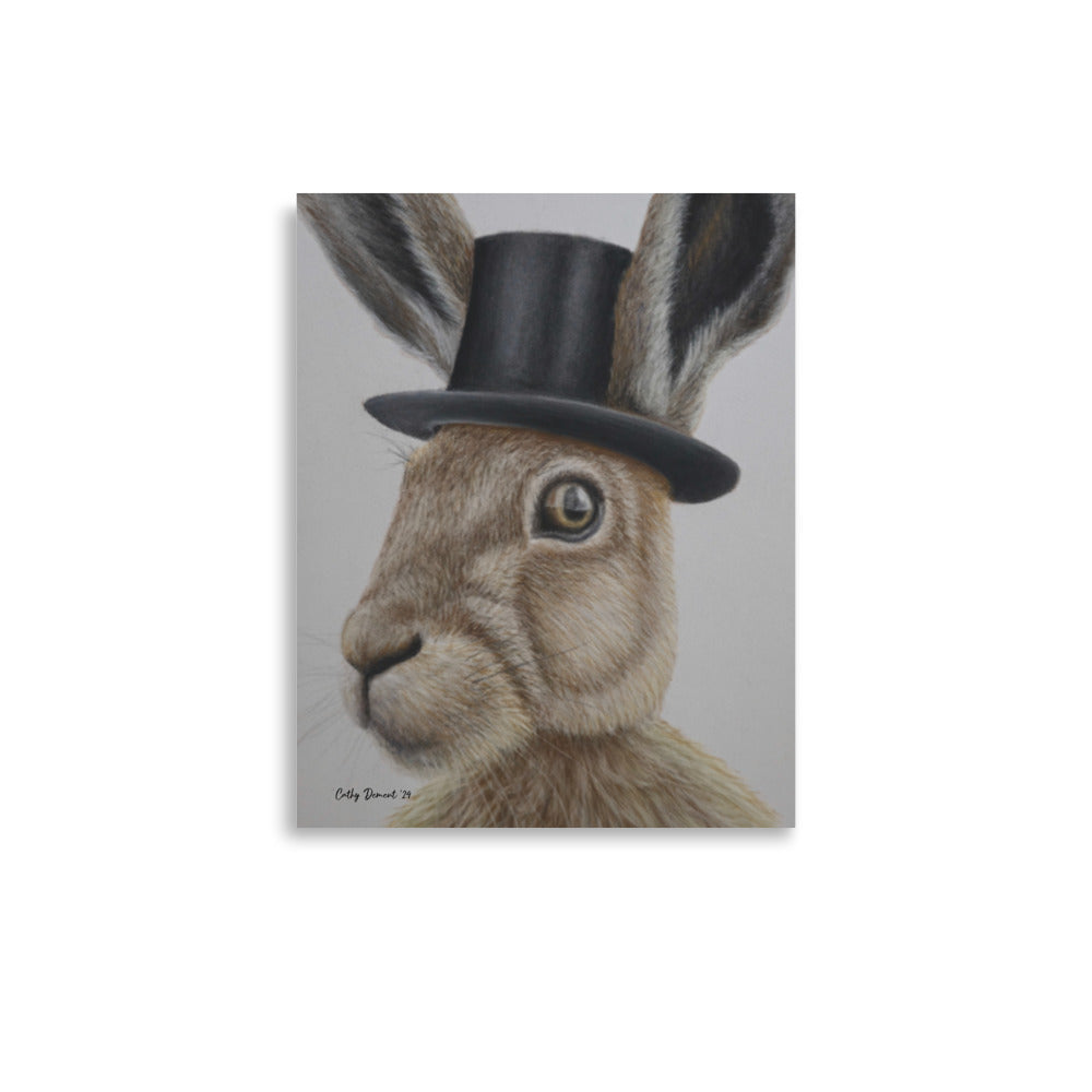 Giclée Print - Dapper Aristohare - Whimsical Rabbit in Top Hat Artwork by Cathy Dement. Wall Art