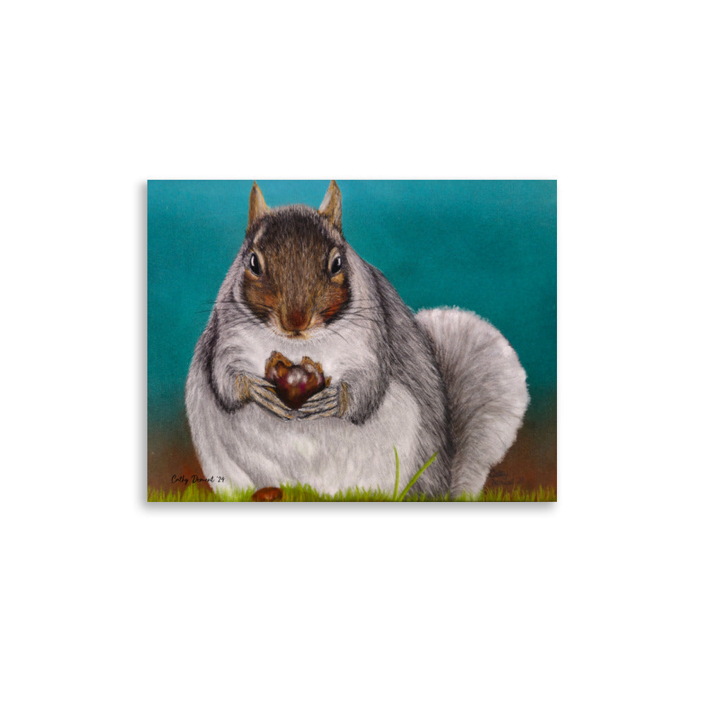 Giclée Print - A Little Nutty - Cute Squirrel Holding a Nut Artwork by Cathy Dement, Wall Art