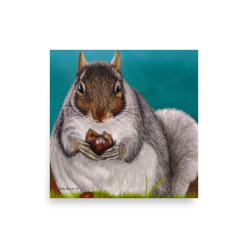 Giclée Print - A Little Nutty - Cute Squirrel Holding a Nut Artwork by Cathy Dement, Wall Art