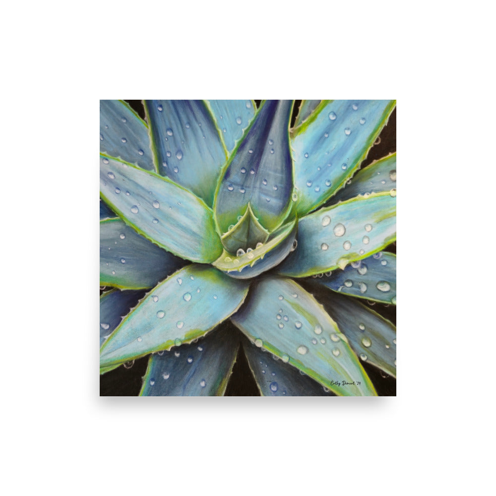 Giclée Print - Desert Jewel - Vibrant Agave Plant with Dew Drops, Artwork by Cathy Dement