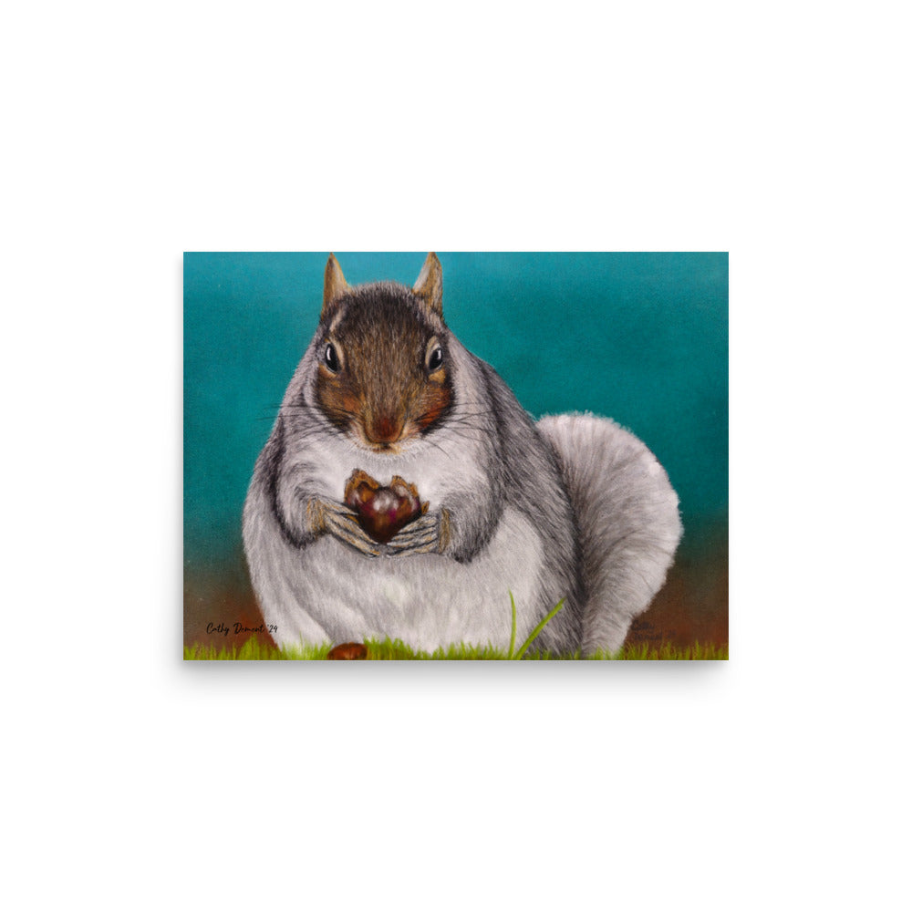 Giclée Print - A Little Nutty - Cute Squirrel Holding a Nut Artwork by Cathy Dement, Wall Art